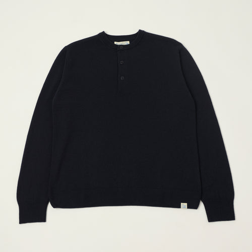 Merz b. Schwanen Wool Cashmere-Silk Long Sleeve Henley - Dark Navy