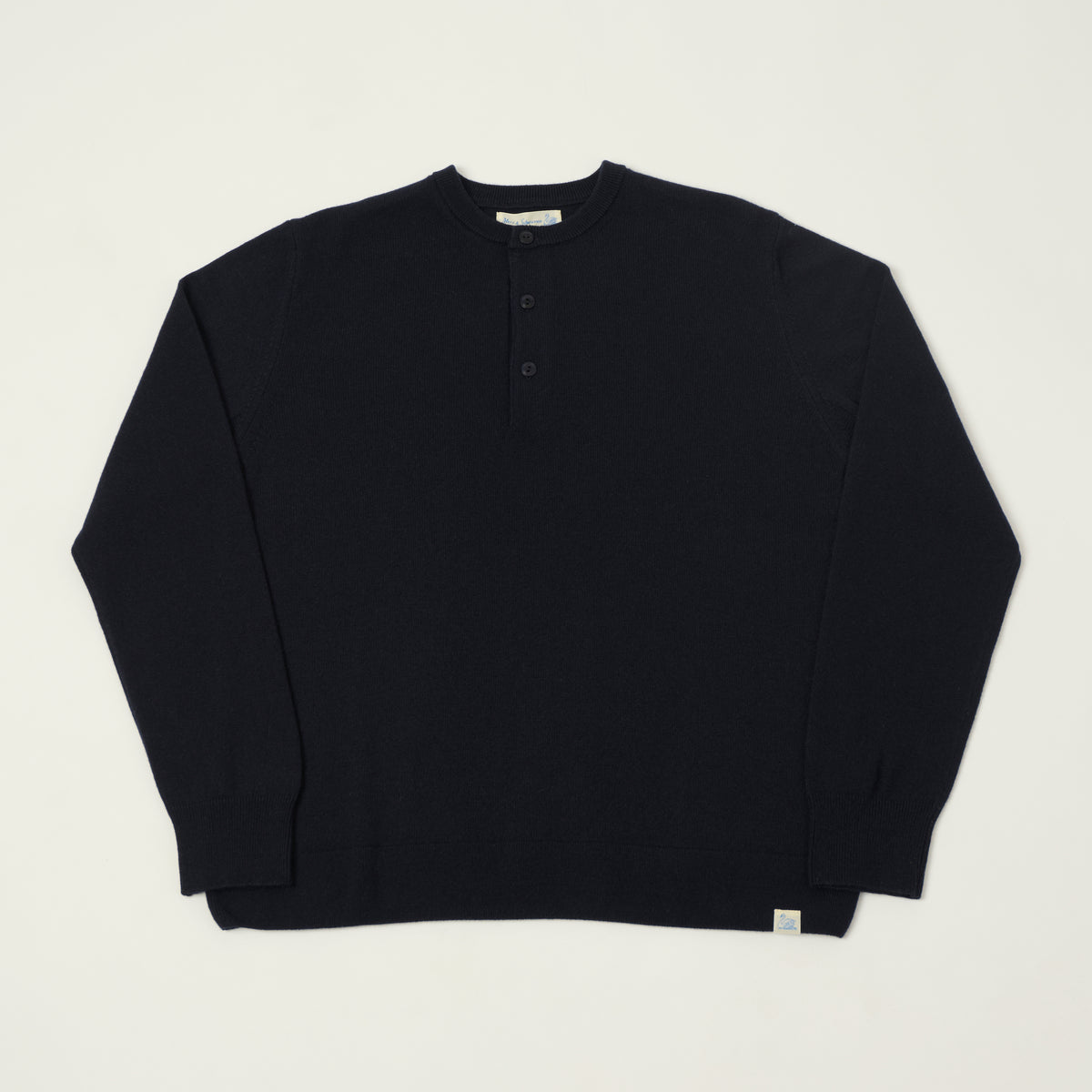 Merz b. Schwanen Wool Cashmere-Silk Long Sleeve Henley - Dark Navy