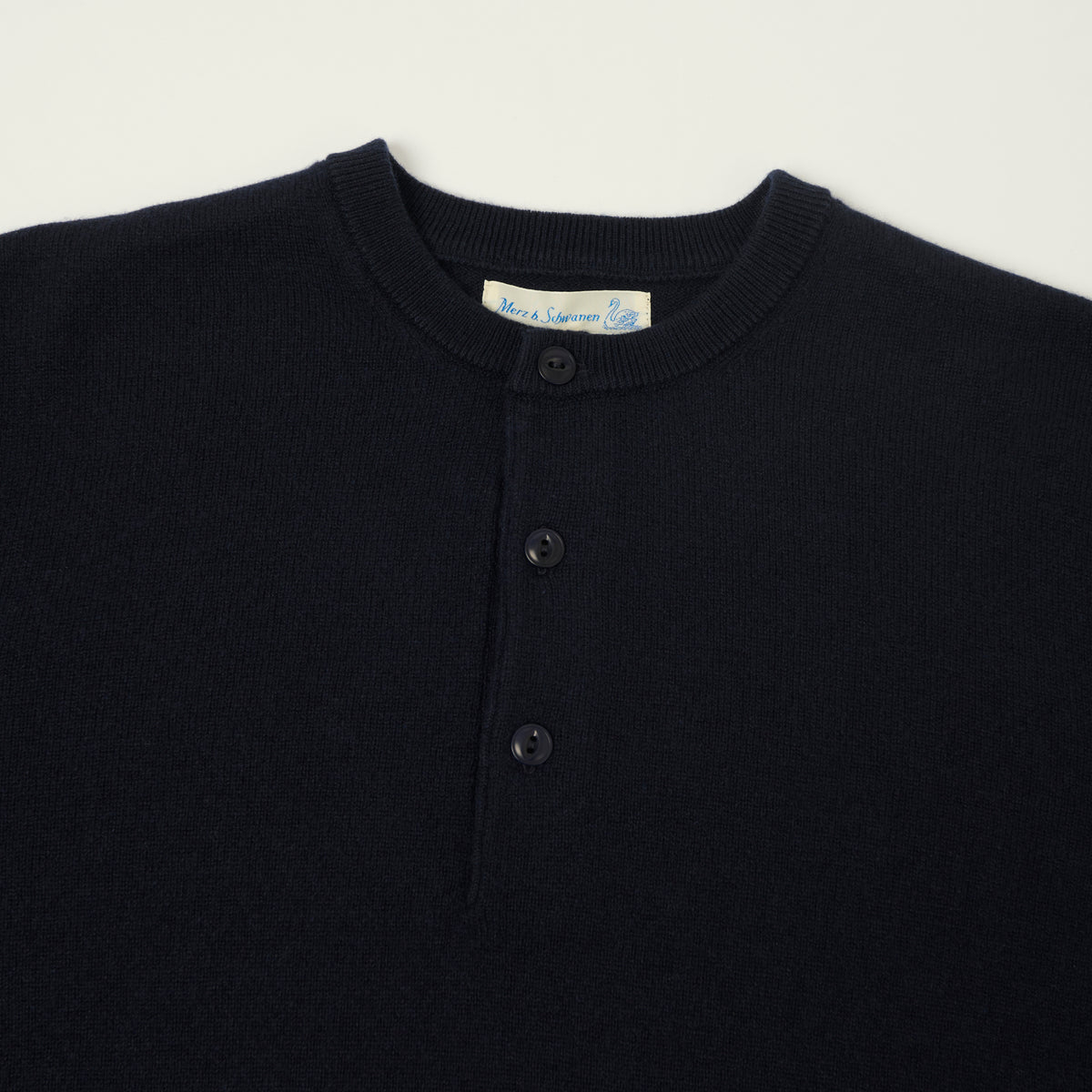 Merz b. Schwanen Wool Cashmere-Silk Long Sleeve Henley - Dark Navy