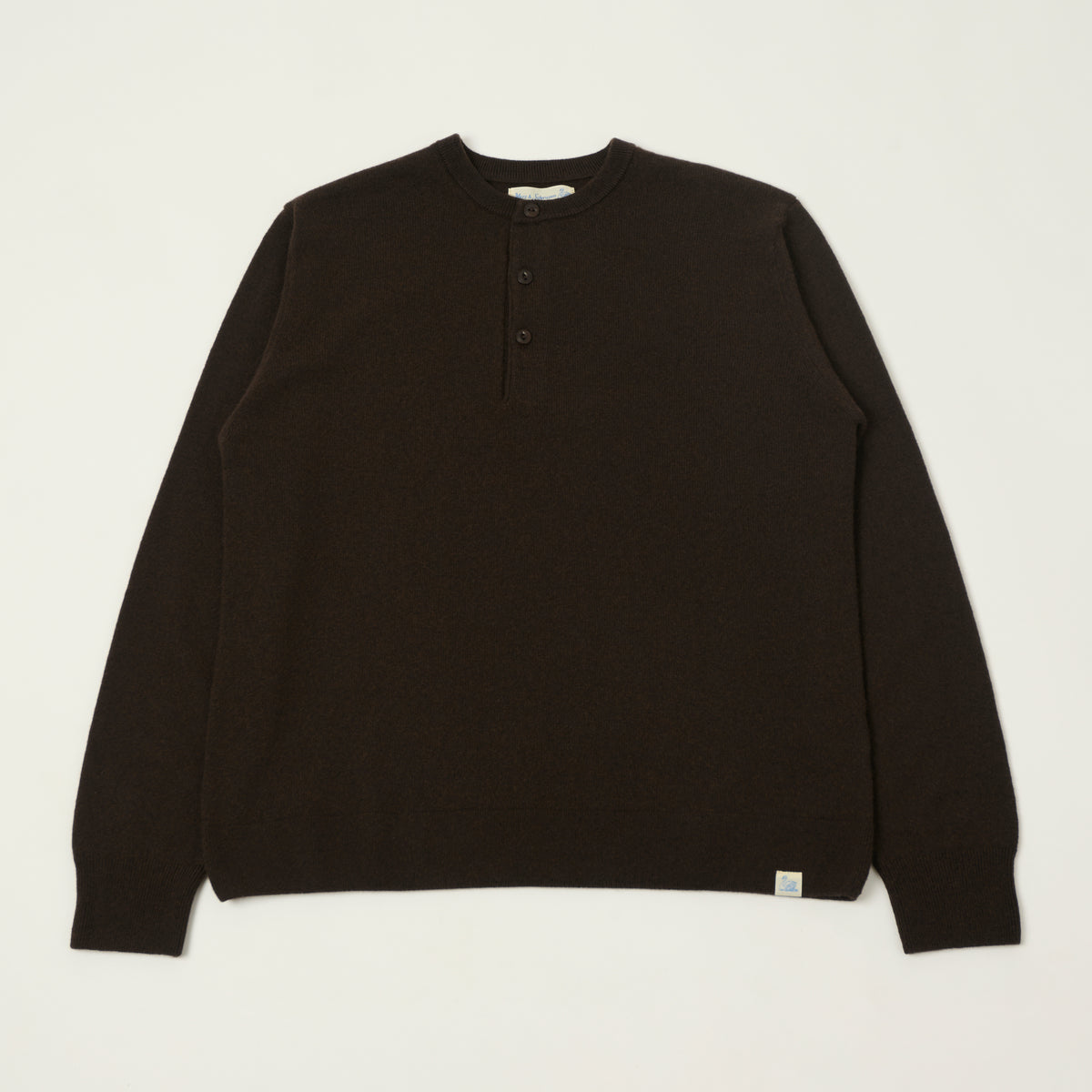 Merz b. Schwanen Wool Cashmere-Silk Long Sleeve Henley - Espresso