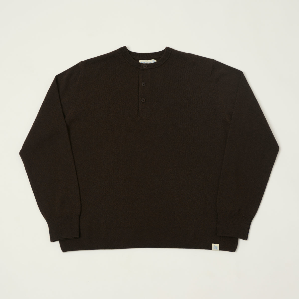 Merz b. Schwanen Wool Cashmere-Silk Long Sleeve Henley - Espresso