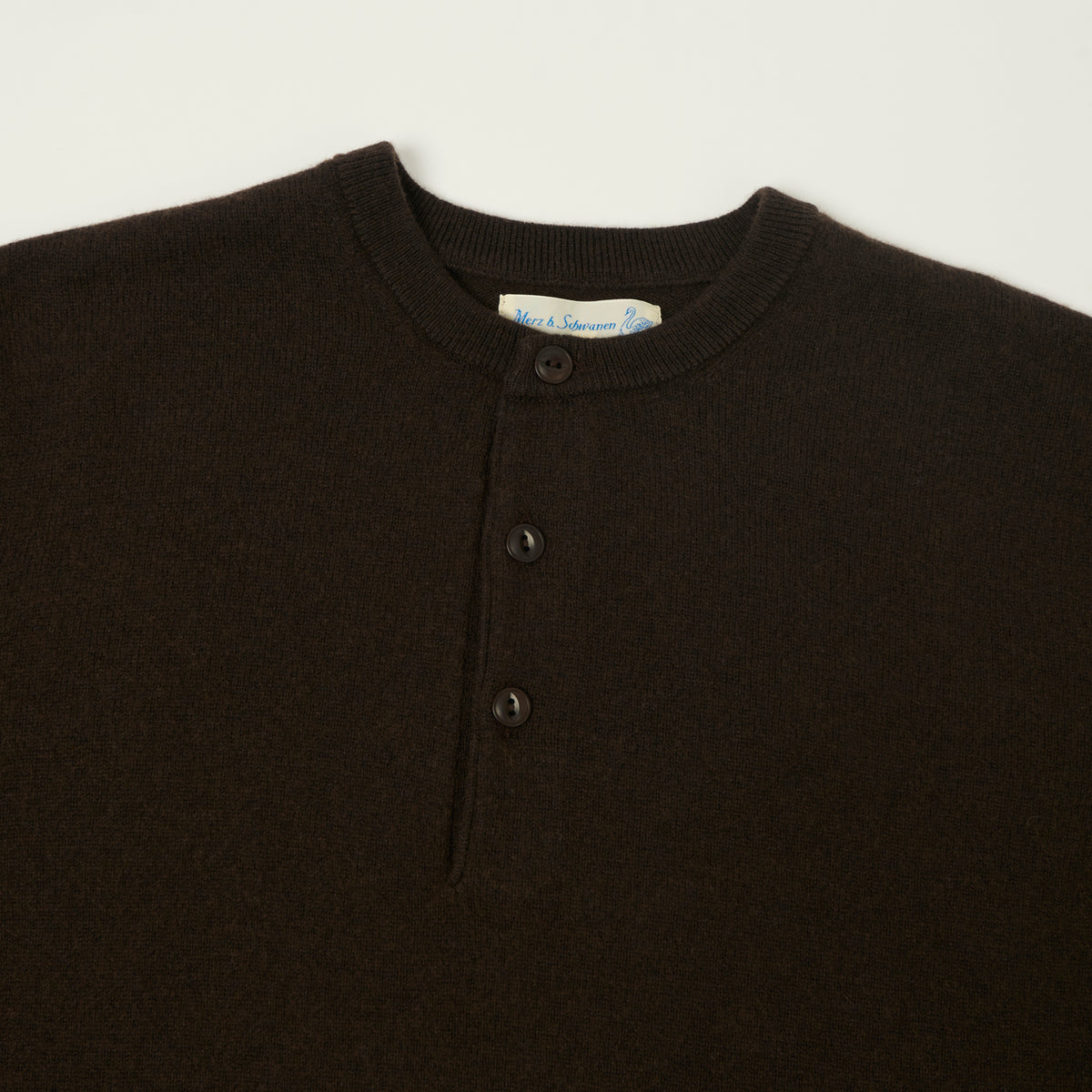 Merz b. Schwanen Wool Cashmere-Silk Long Sleeve Henley - Espresso