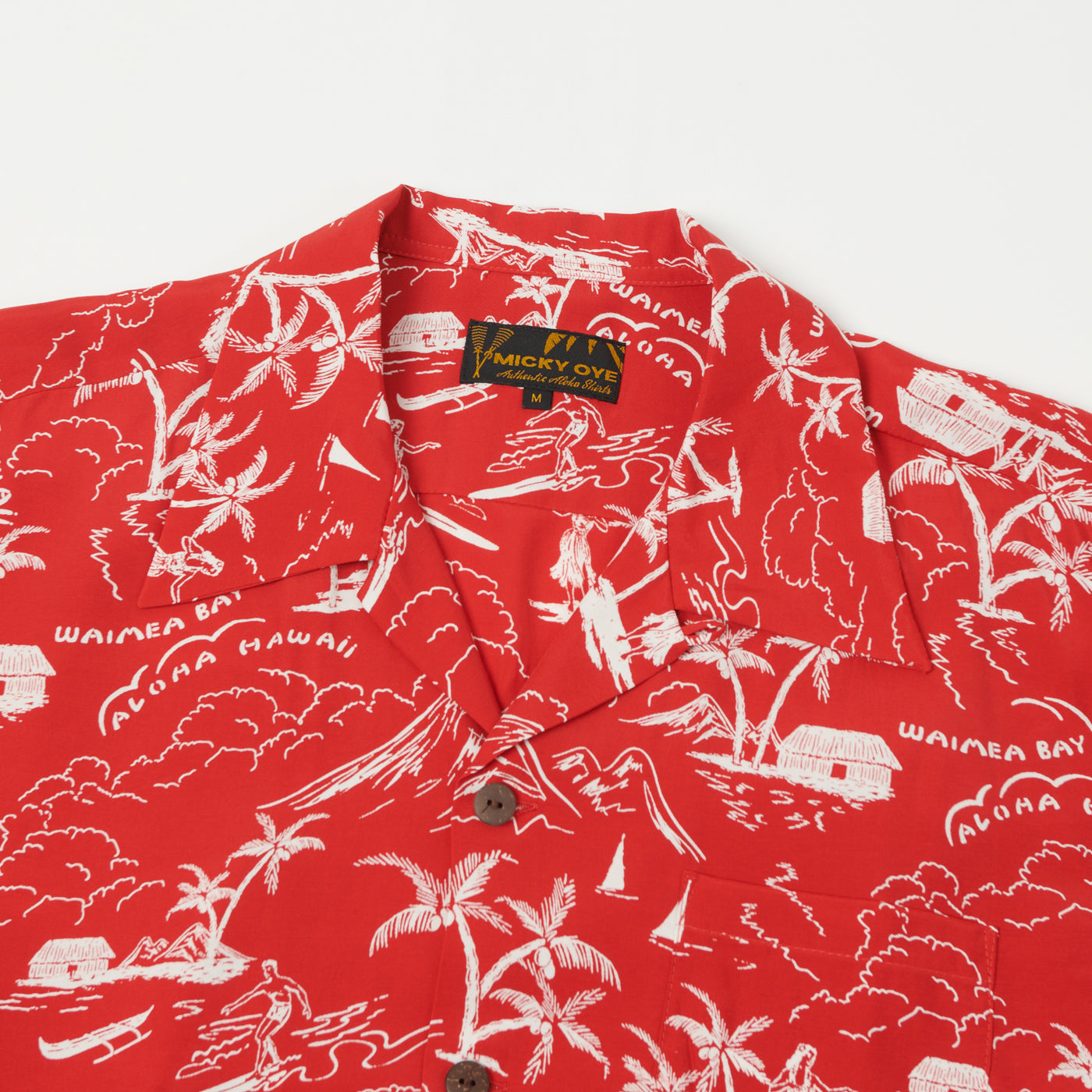 Micky Oye 'Waimea Bay' Aloha Shirt - Red