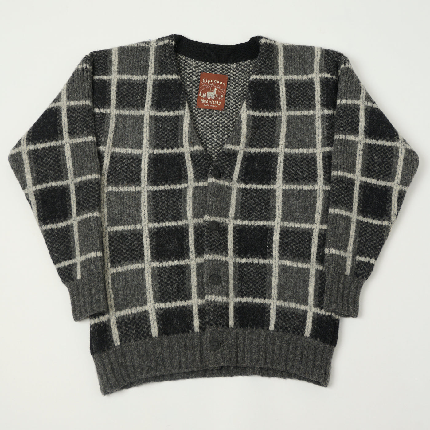 Monitaly 'Alpaguan' Plaid Alpaca Cardigan - Black