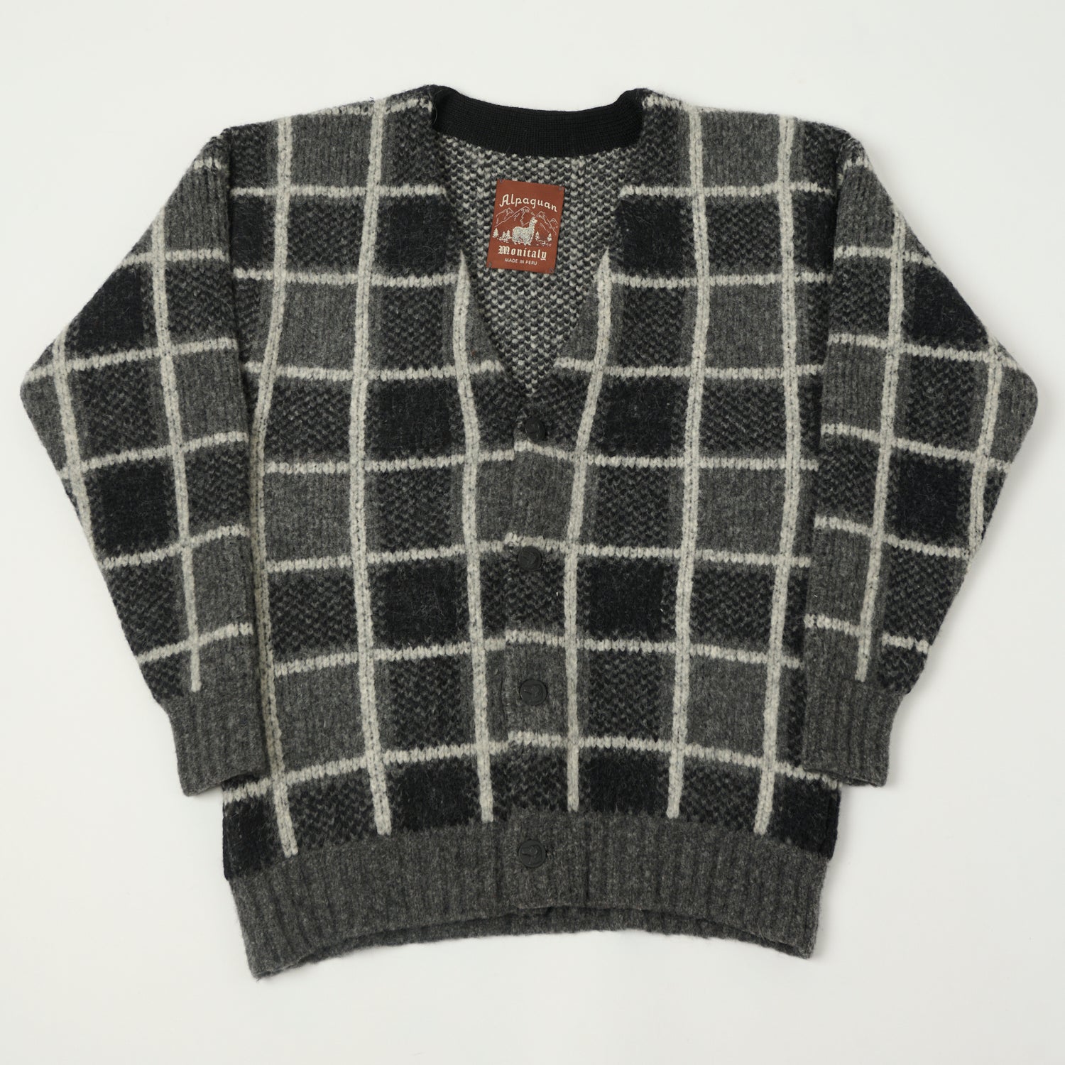 Monitaly 'Alpaguan' Plaid Alpaca Cardigan - Black