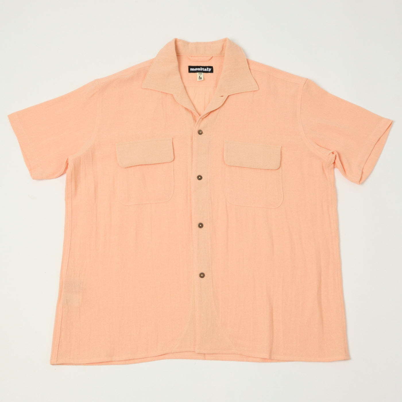 Monitaly 'Milano' 1950s Camp Collar Shirt - Tropical Peach