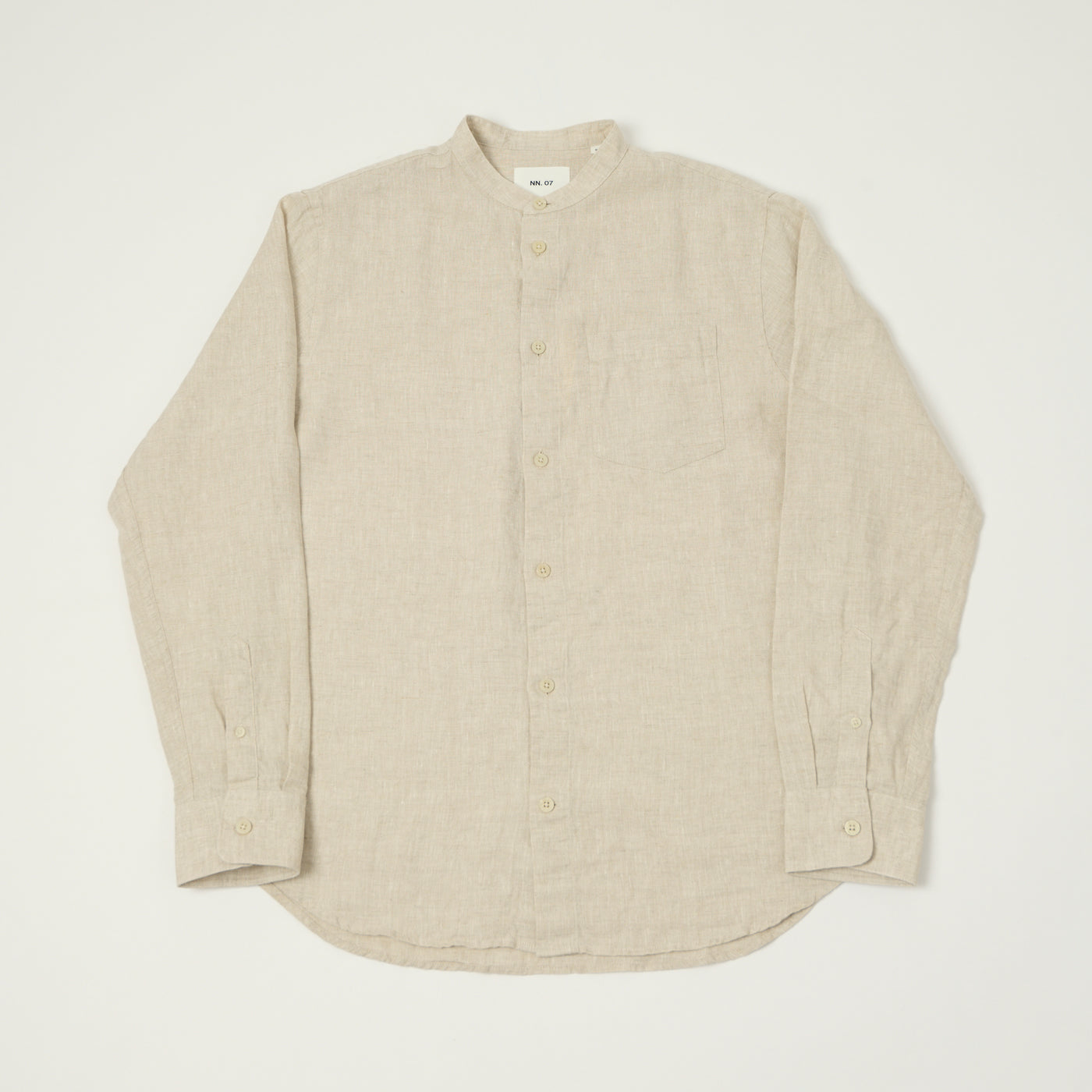 NN07 'Miles' Grandad Collar Linen Shirt - Oat