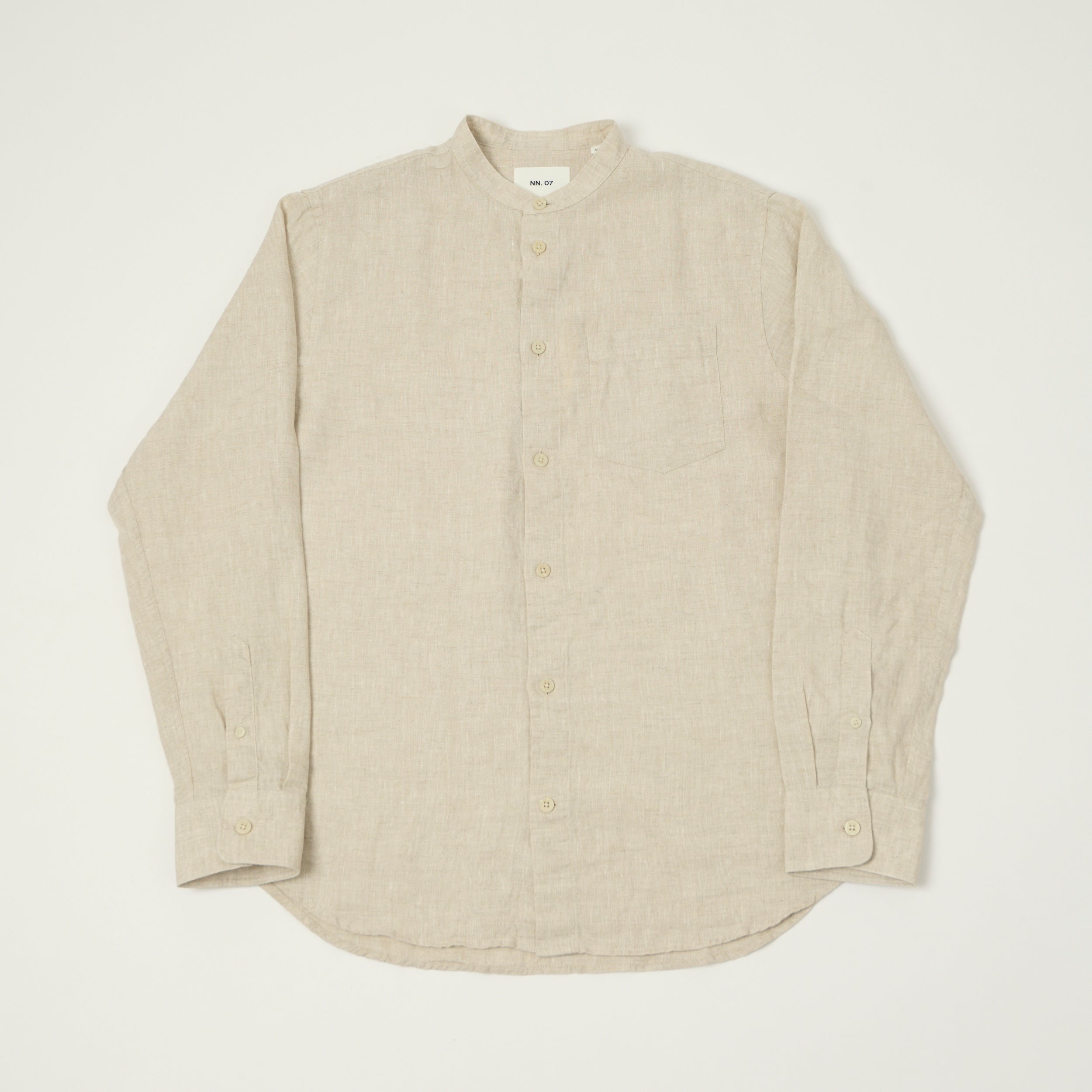 NN07 'Miles' Grandad Collar Linen Shirt - Oat