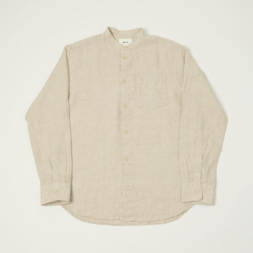 NN07 'Miles' Grandad Collar Linen Shirt - Oat