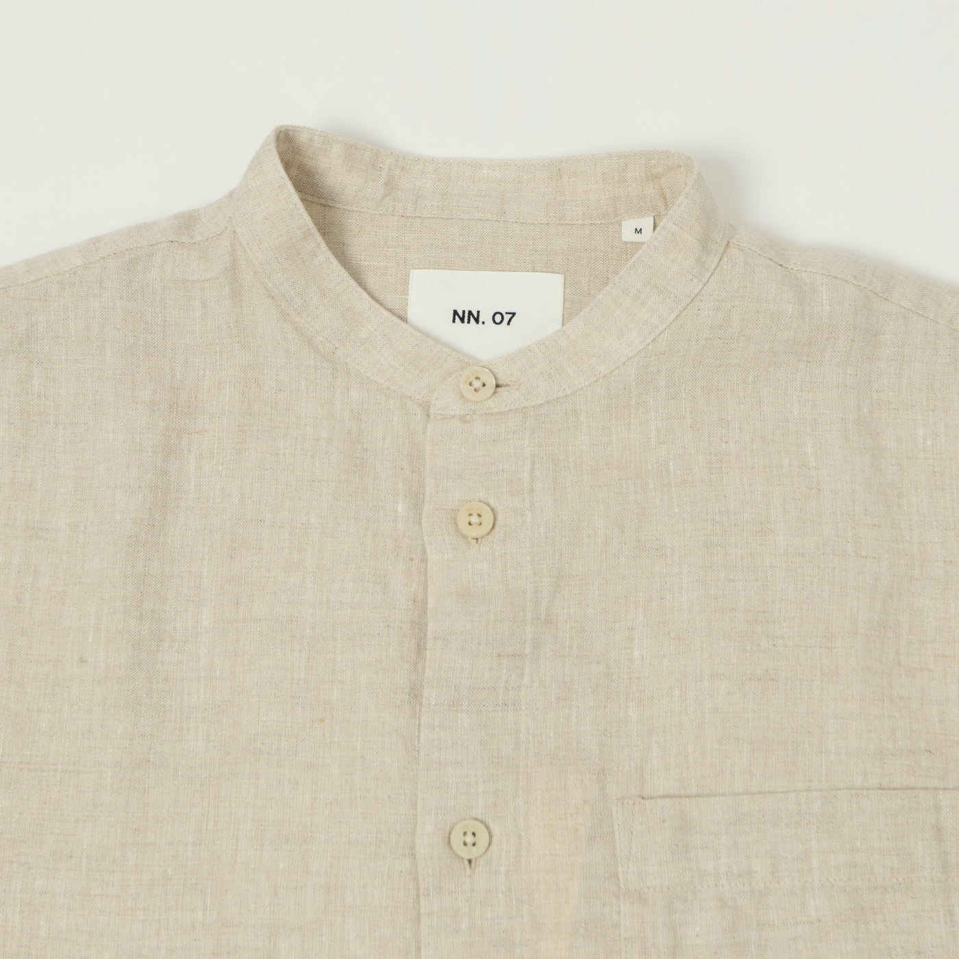 NN07 'Miles' Grandad Collar Linen Shirt - Oat