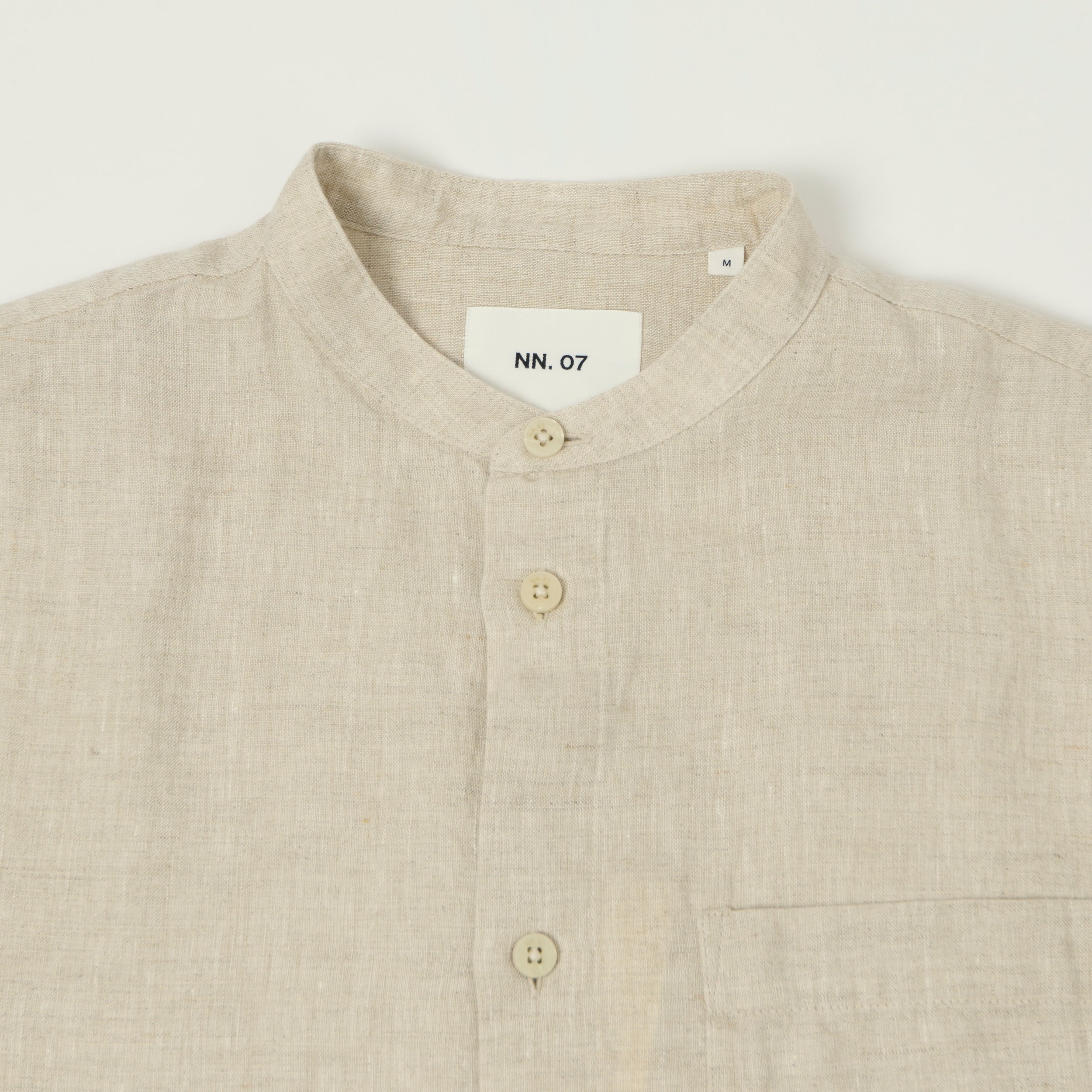 NN07 'Miles' Grandad Collar Linen Shirt - Oat
