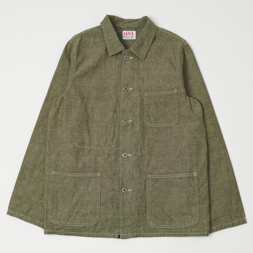 ONI Denim 03101-HCKOL 8.3oz Heavy Chambray Coverall Jacket - Khaki Olive One Wash