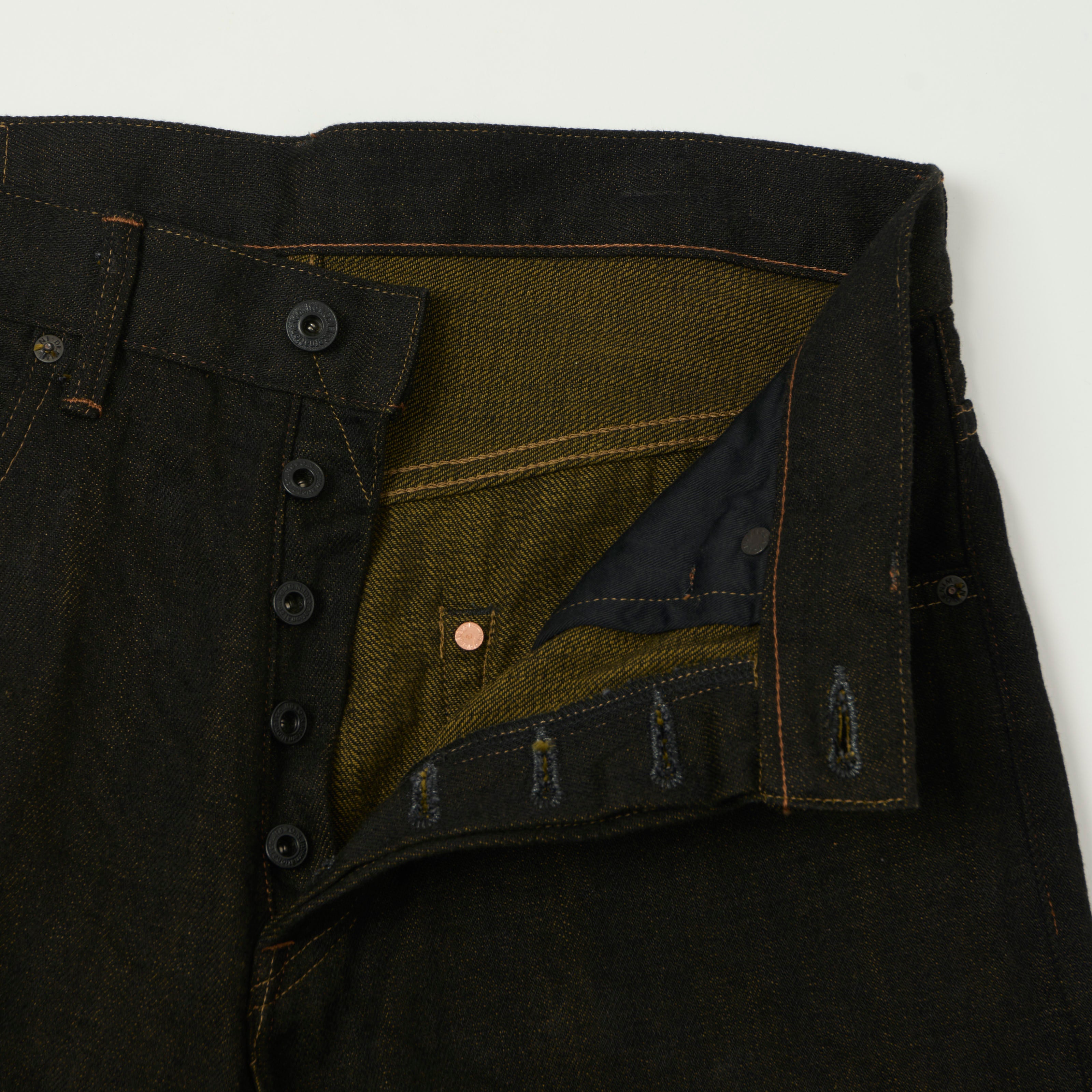ONI Denim 200-BKOL 12.5oz Black x Olive Wide Straight Jean - One Wash