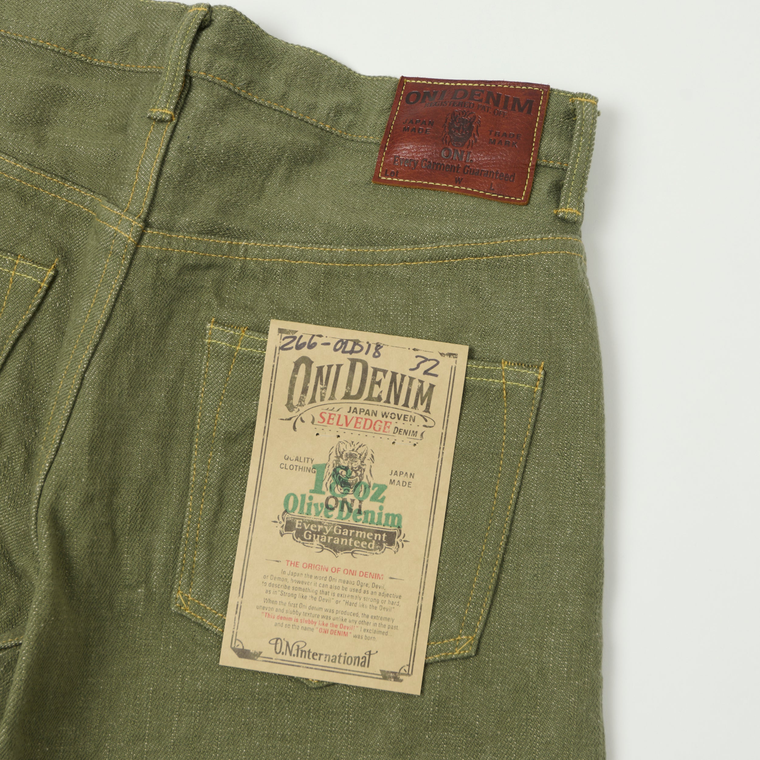 ONI Denim 266-OLD18 18oz Wide Straight Jean - Olive
