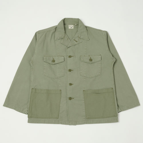 orSlow Herringbone Twill Contrast Pocket Overshirt - Green
