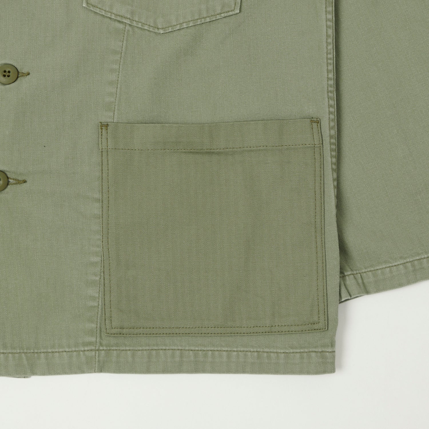 orSlow Herringbone Twill Contrast Pocket Overshirt - Green