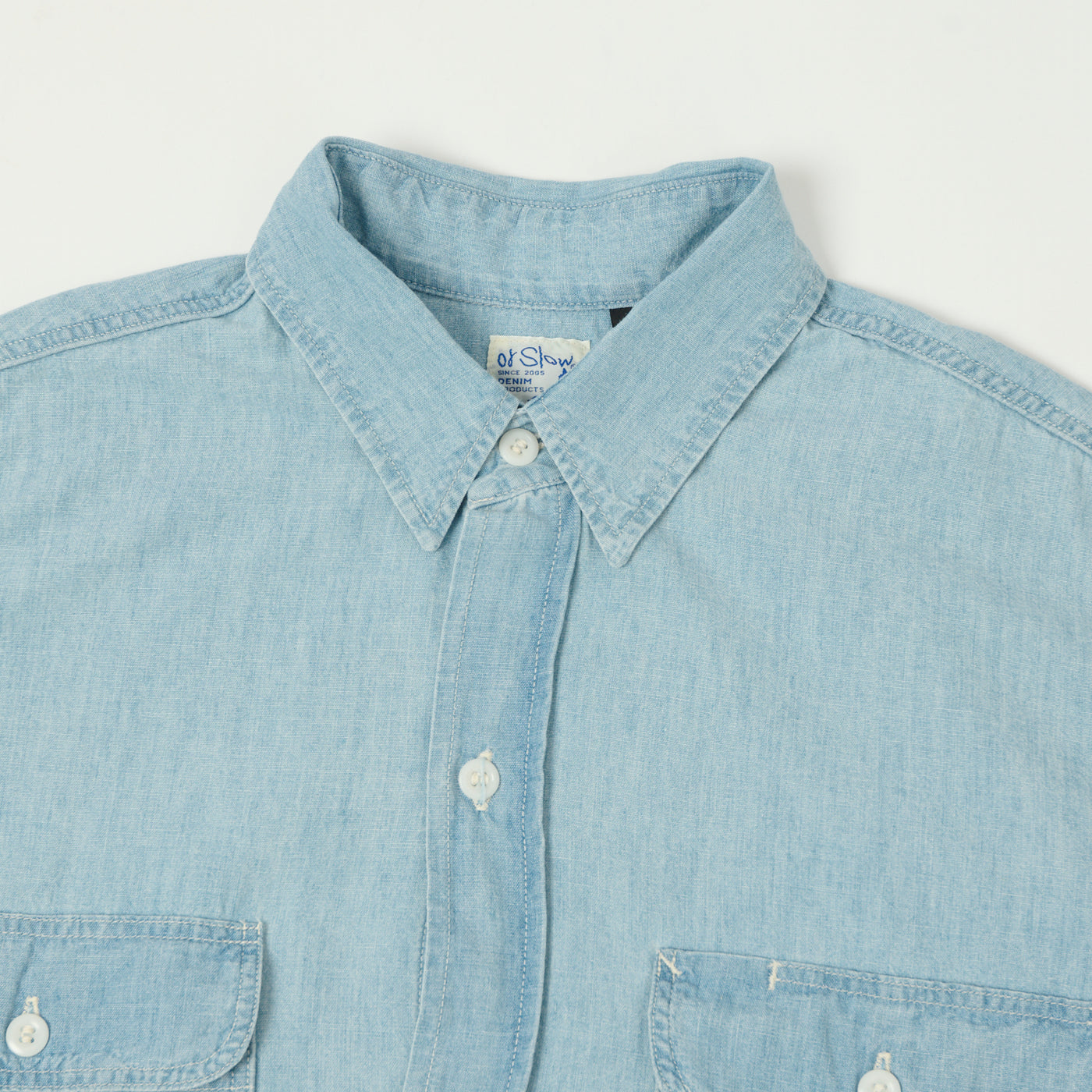 orSlow Short Sleeve Chambray Work Shirt - Bleach Wash