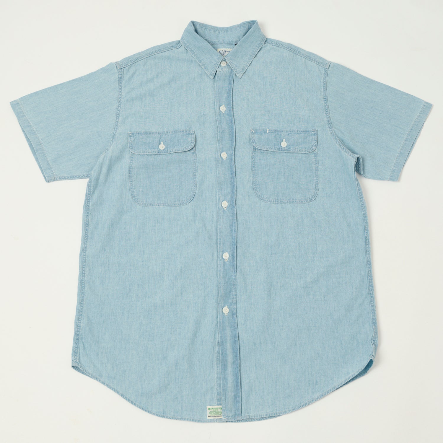 orSlow Short Sleeve Chambray Work Shirt - Bleach Wash