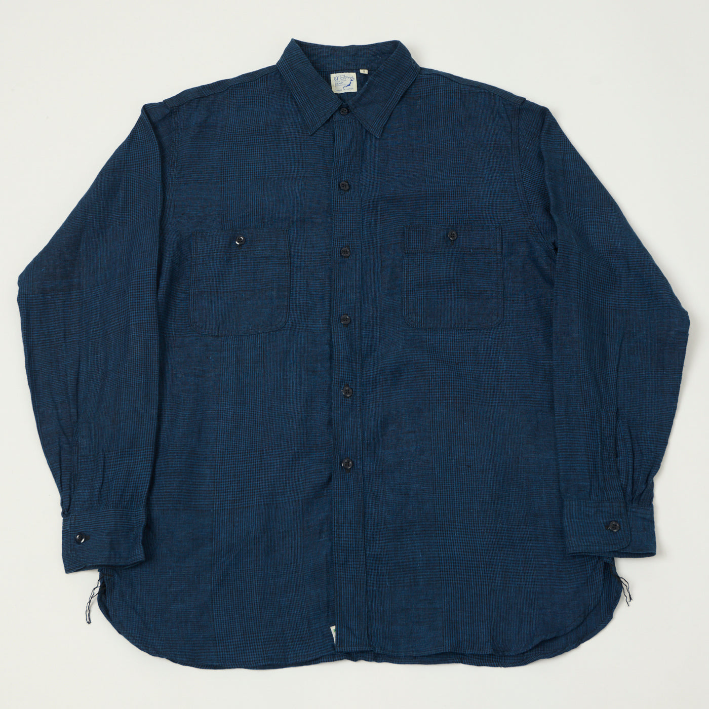 orSlow Linen Poplin Check Work Shirt - Indigo