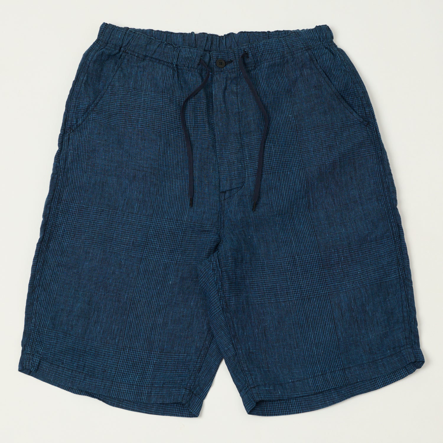 orSlow Linen Poplin Check New Yorker Shorts - Indigo Check