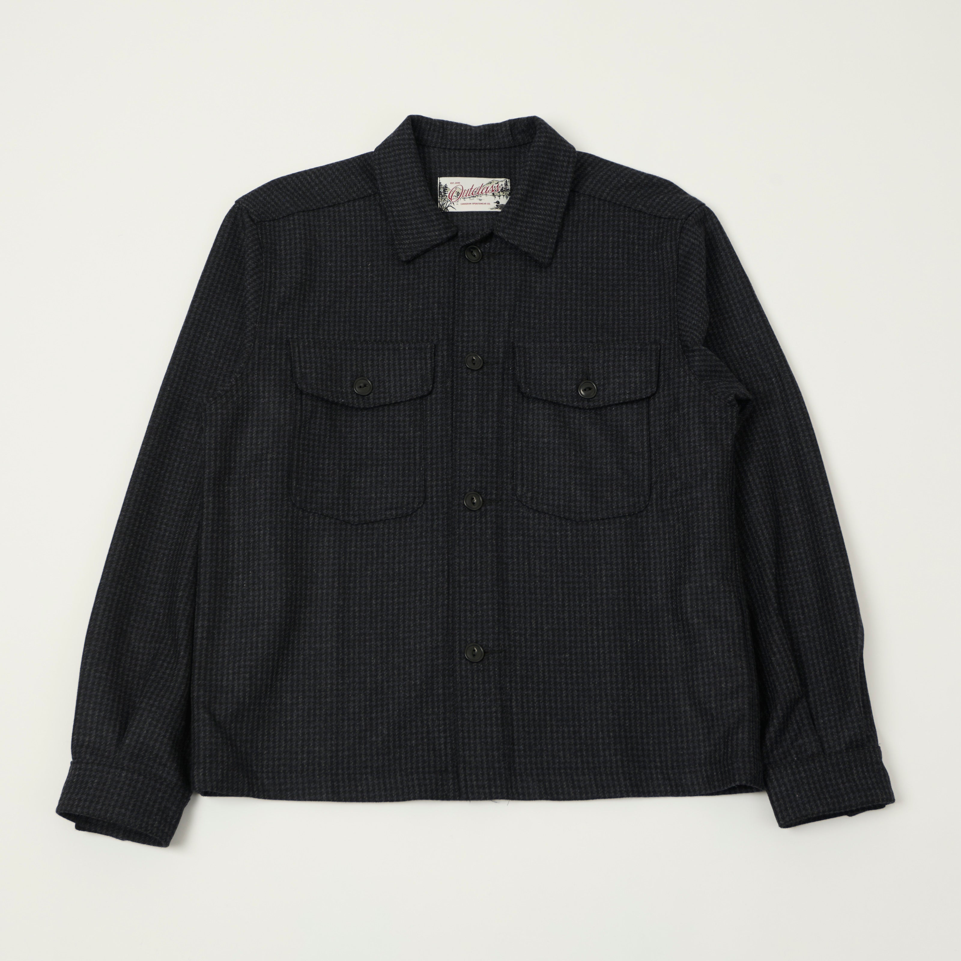 Outclass Wool Camp Shirt - Charcoal Houndstooth