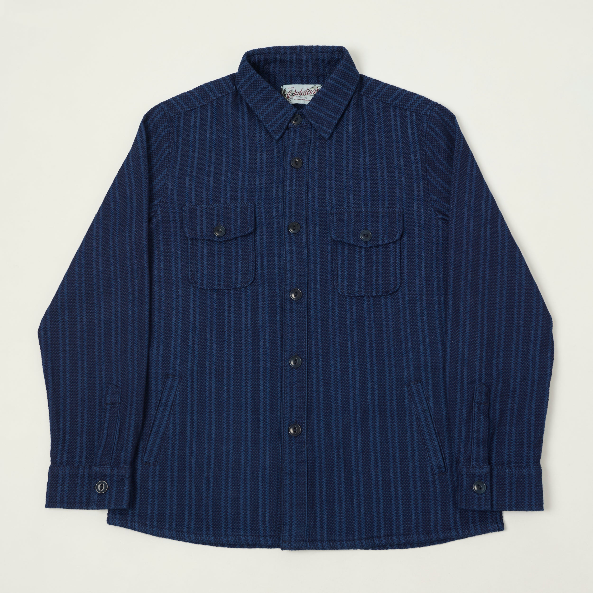 Outclass Sashiko Stripe Overshirt - Indigo