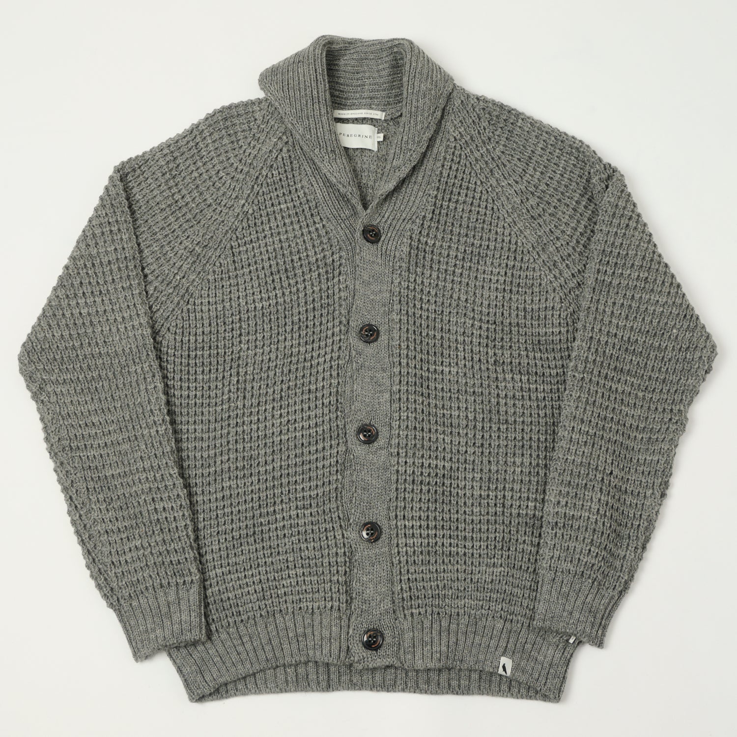 Peregrine Waffle Knit Shawl Collar Cardigan - Steel