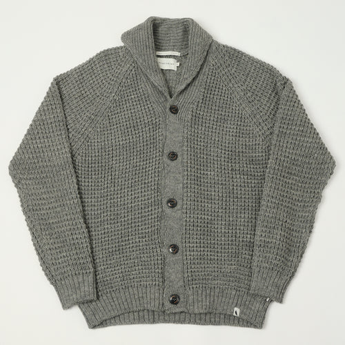 Peregrine Waffle Knit Shawl Collar Cardigan - Steel