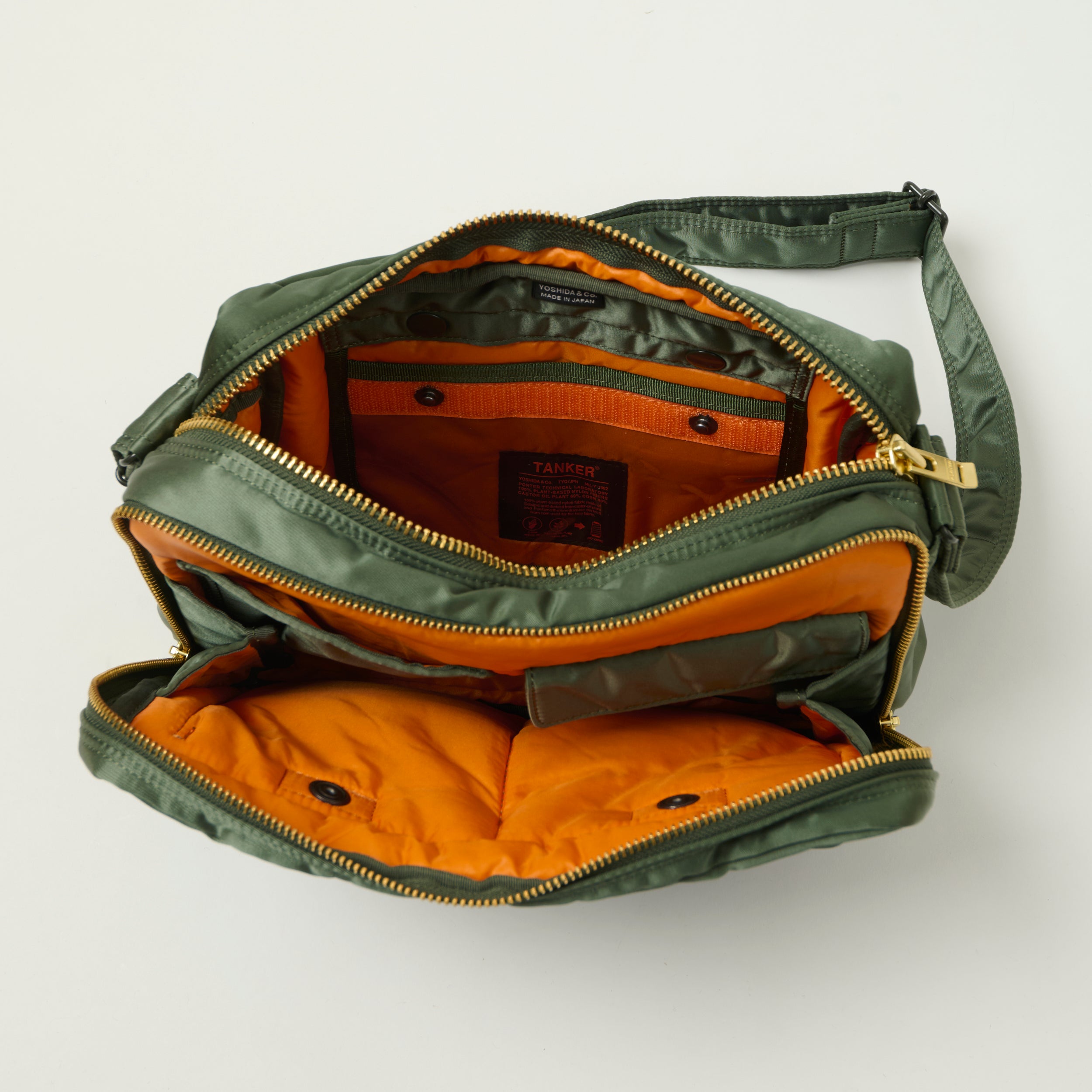 Porter-Yoshida & Co Bio Tanker Medium Zipped Sling Bag - Sage Green