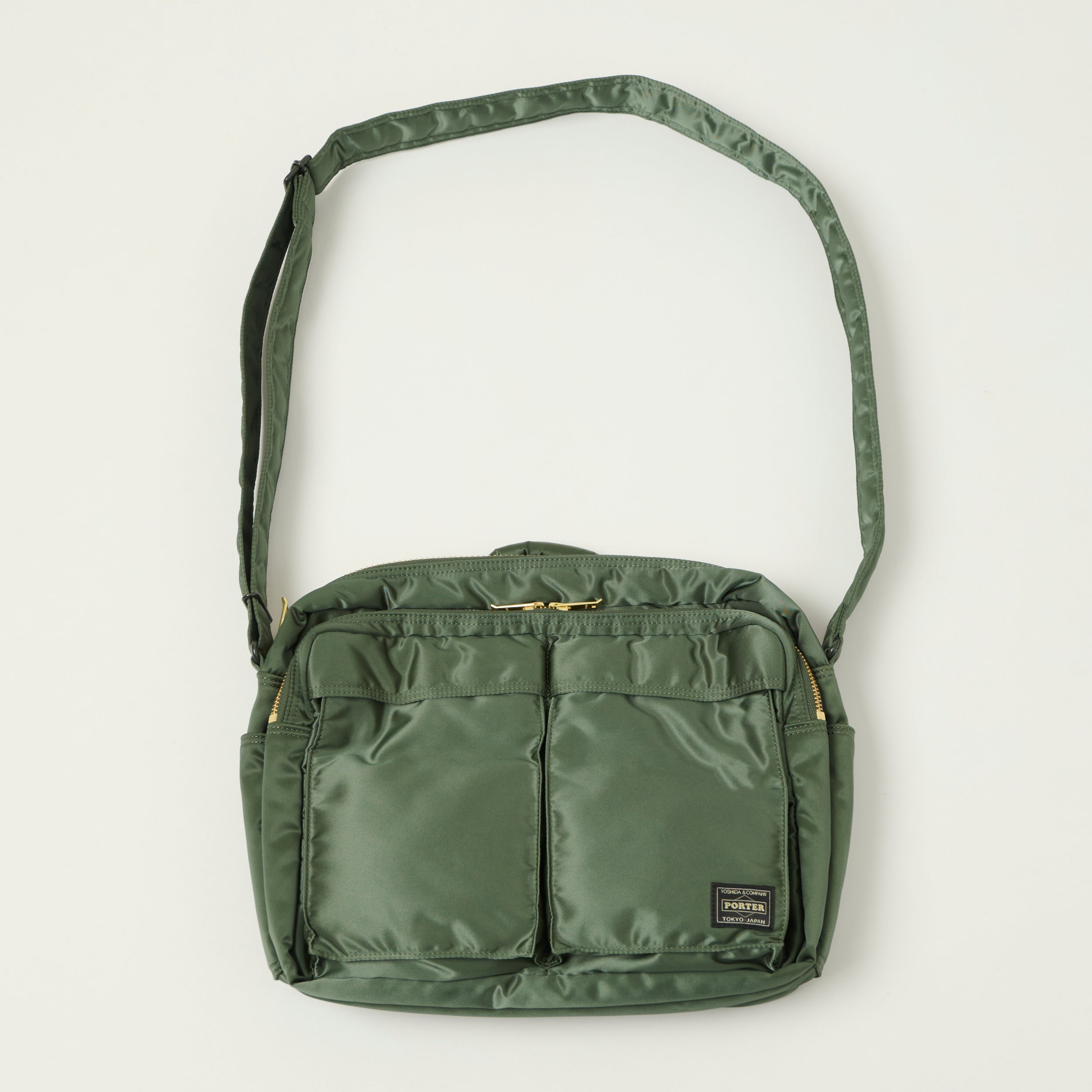 Porter-Yoshida & Co Bio Tanker Large Zipped Sling Bag - Sage Green