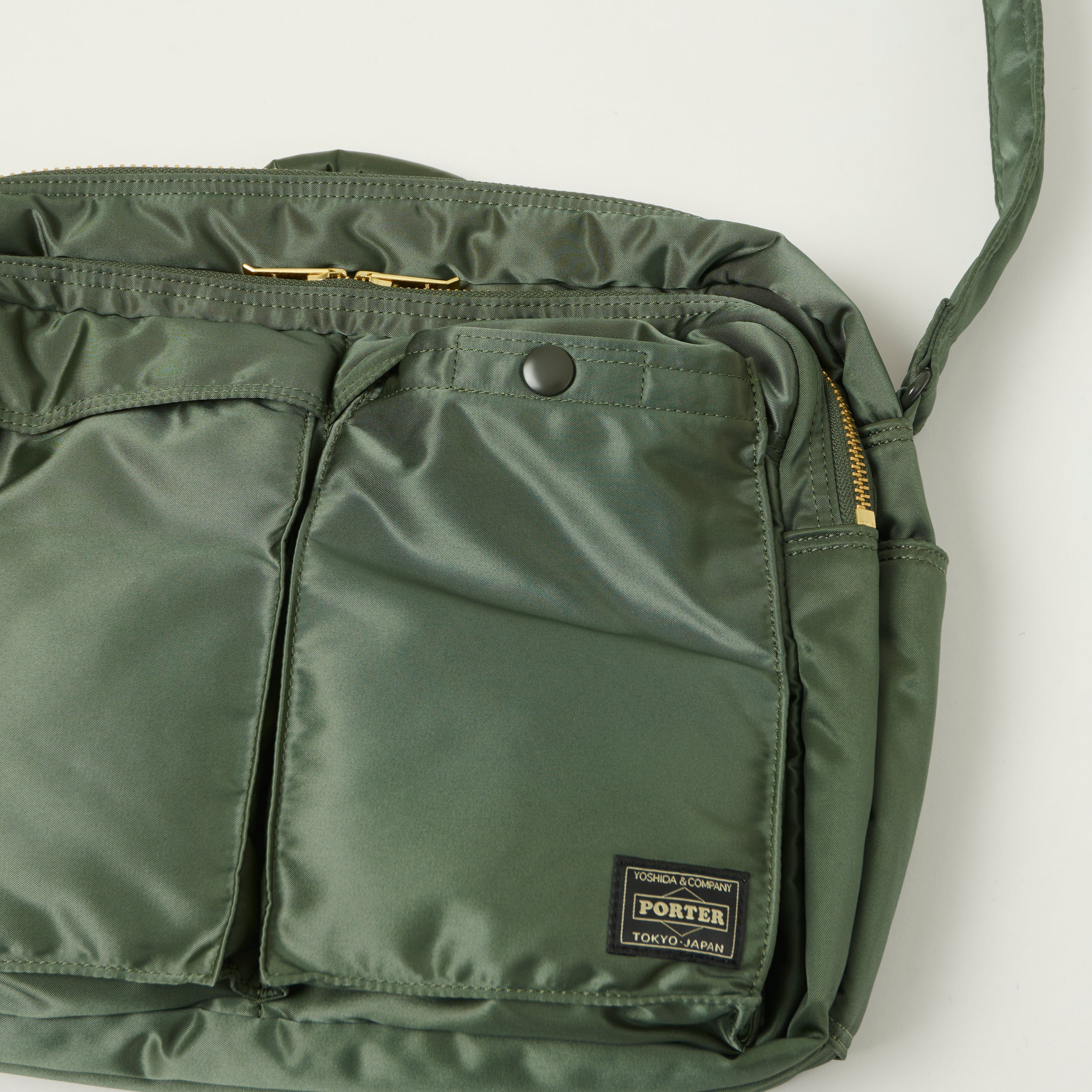 Porter-Yoshida & Co Bio Tanker Large Zipped Sling Bag - Sage Green