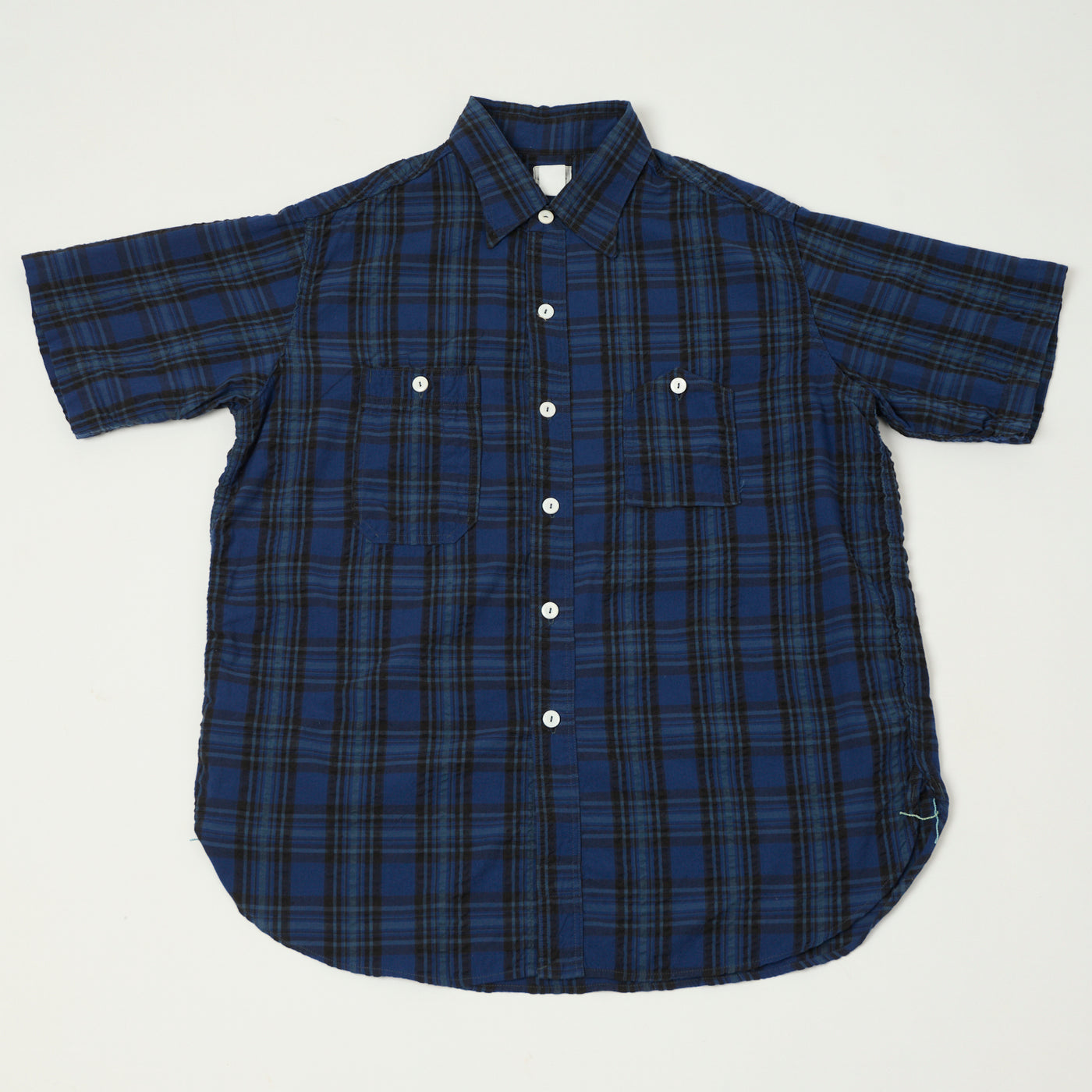 Post Overalls No.6 Seersucker Work Shirt - Blue Plaid
