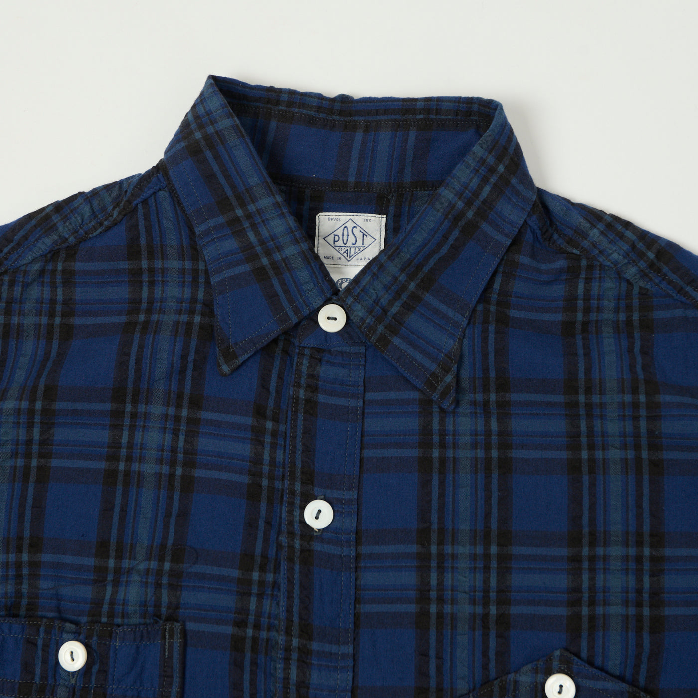 Post Overalls No.6 Seersucker Work Shirt - Blue Plaid