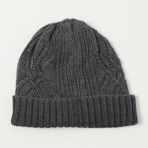 RoToTo Cotton Aran Watch Cap - Black Denim