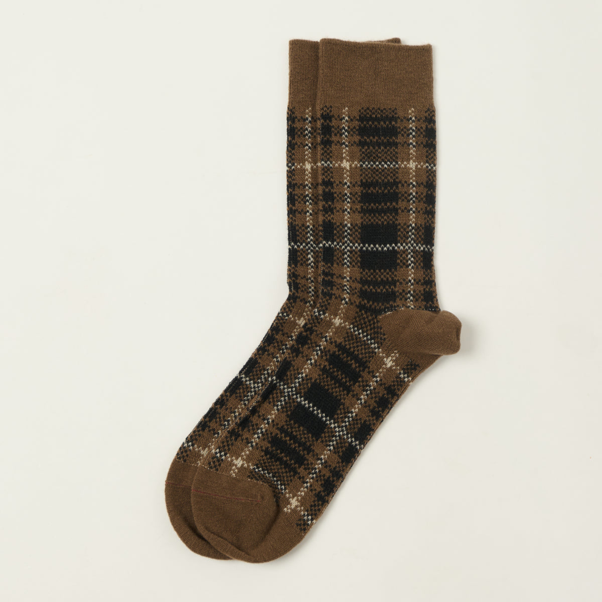 Rototo Check Pattern Merino Socks - Brown/Black