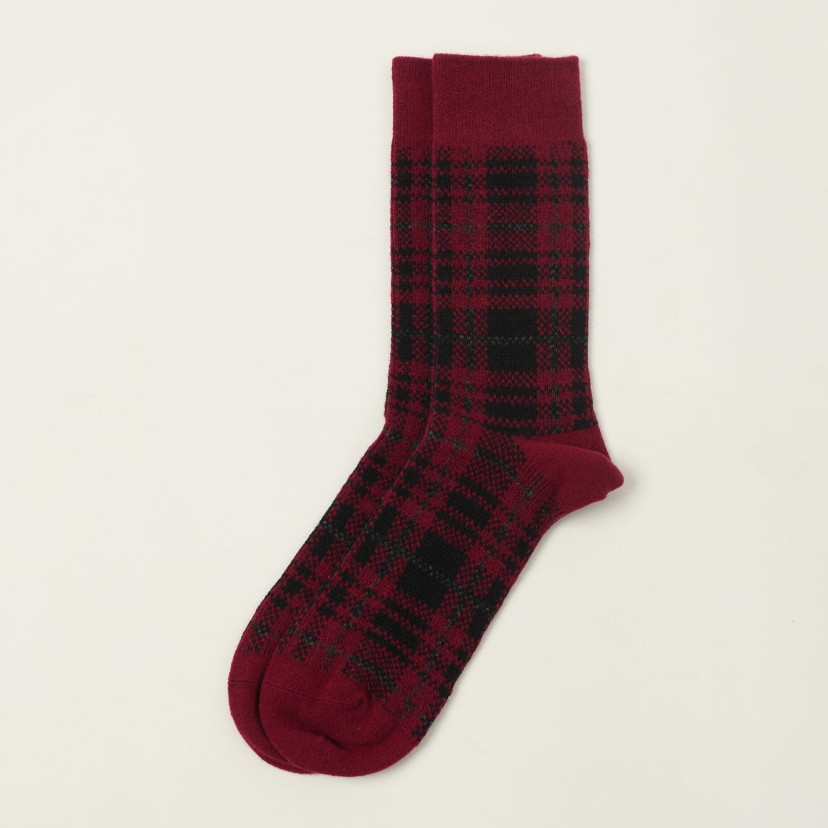 Rototo Check Pattern Merino Socks - Dark Red/Black