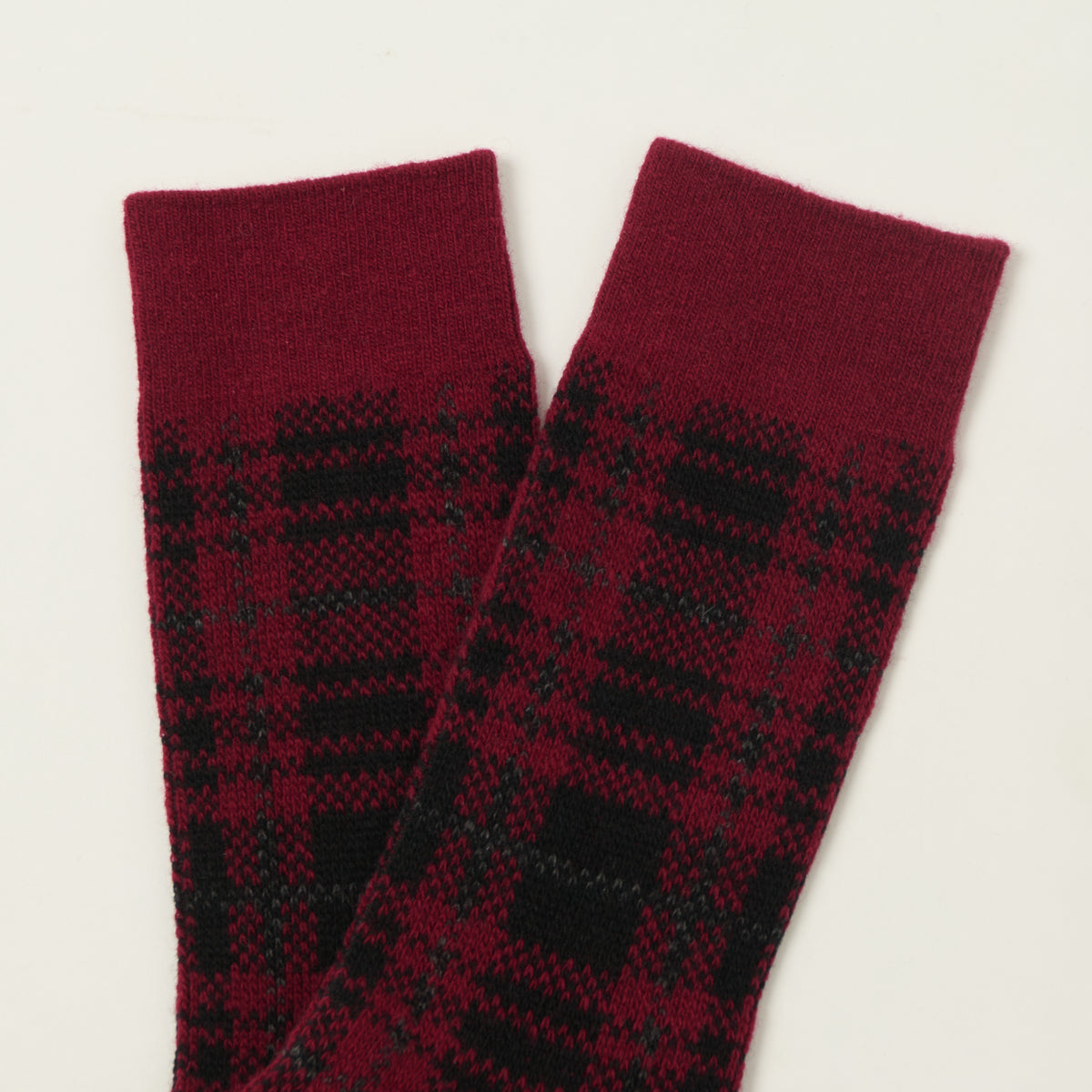 Rototo Check Pattern Merino Socks - Dark Red/Black