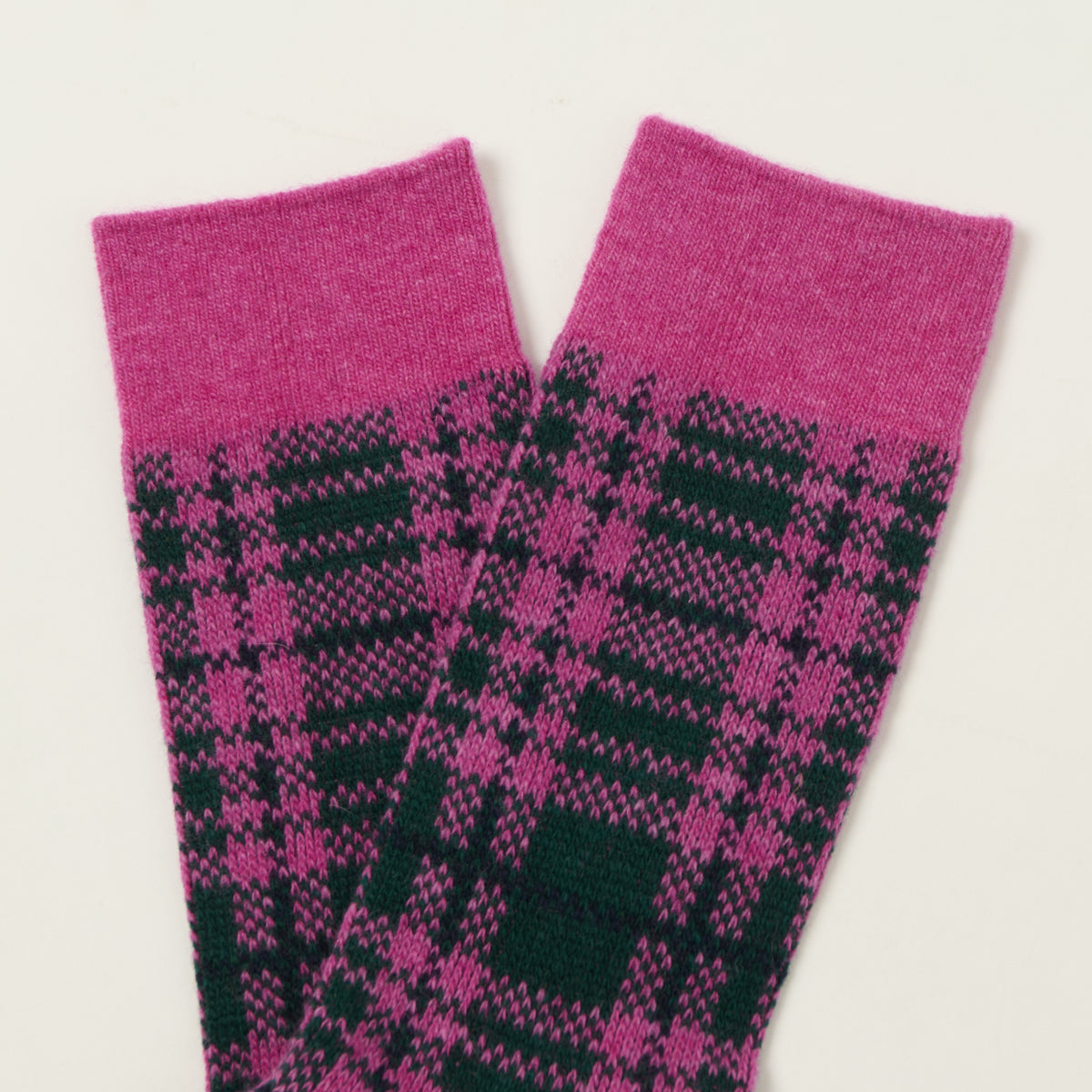 Rototo Check Pattern Merino Socks - Pink/Dark Green