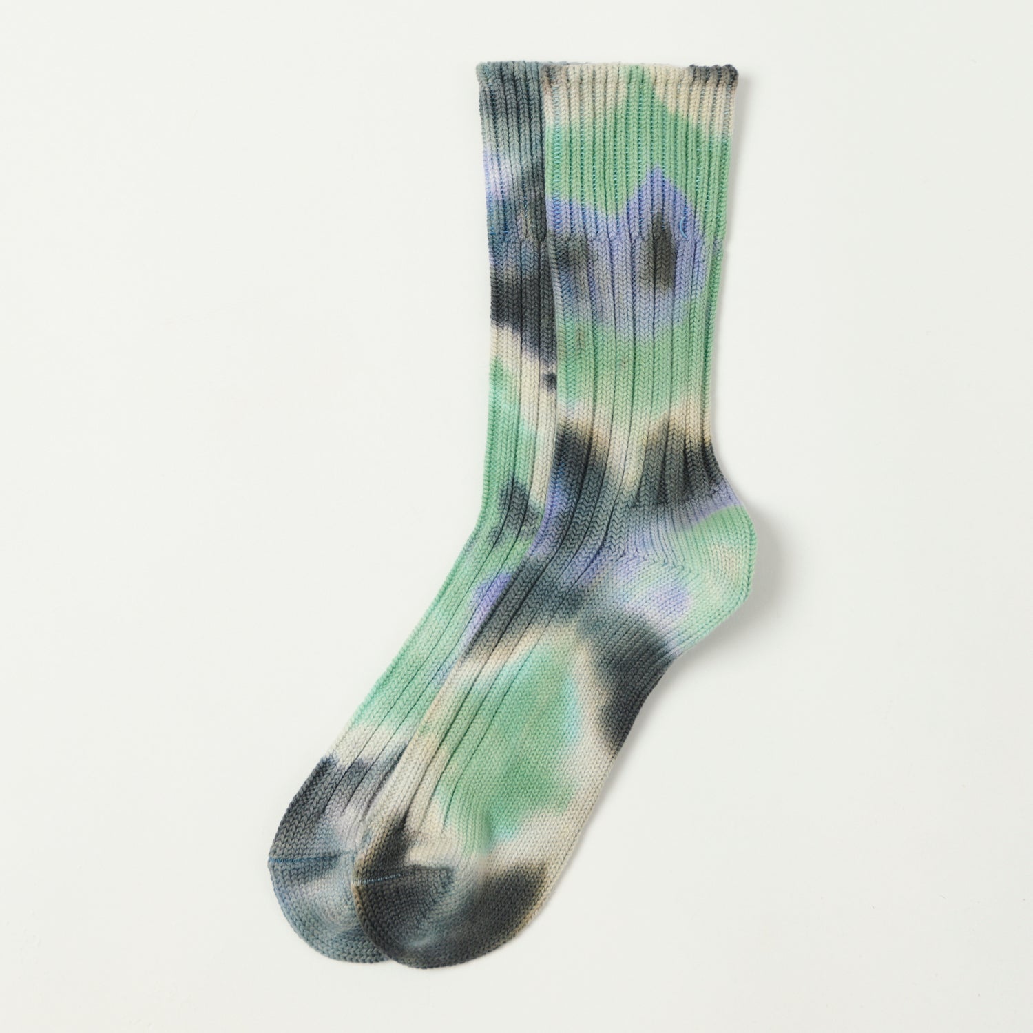 RoToTo Tie Dye Chunky Ribbed Crew Sock - Black/Mint/Purple