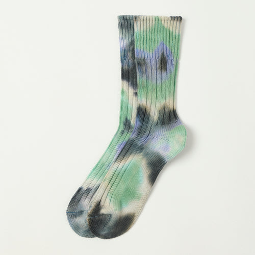 RoToTo Tie Dye Chunky Ribbed Crew Sock - Black/Mint/Purple