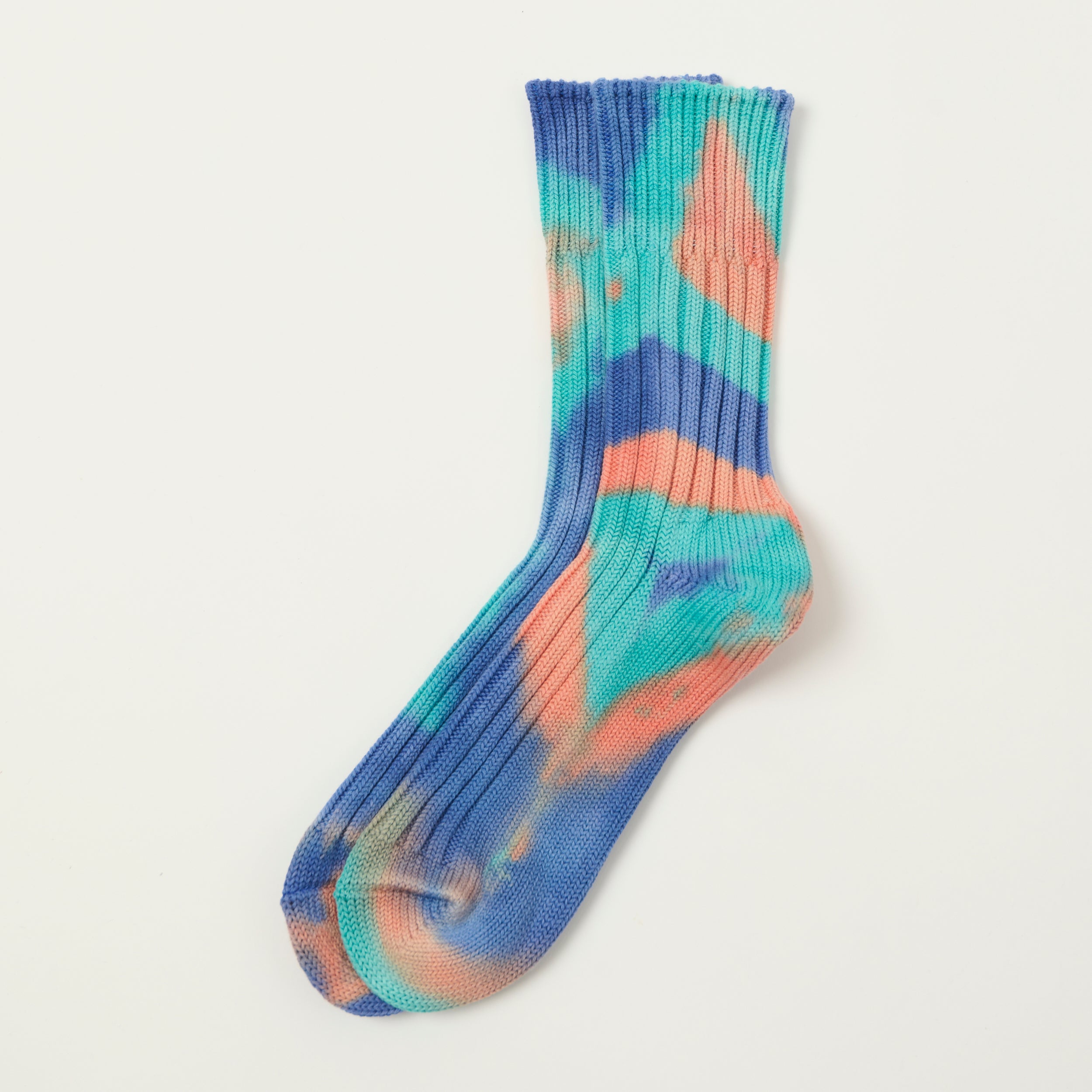 RoToTo Tie Dye Chunky Ribbed Crew Sock - Blue/Orange