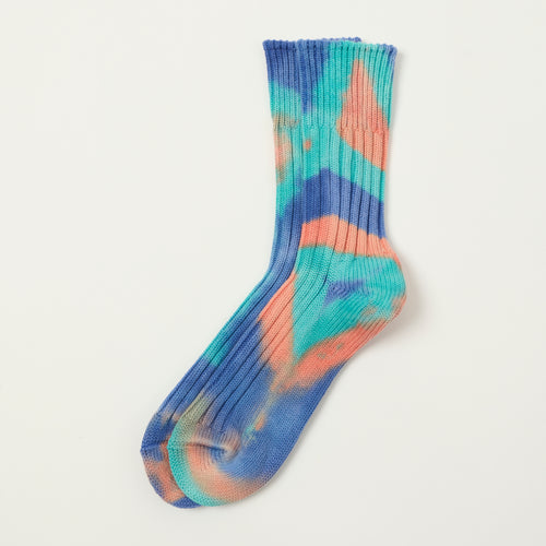 RoToTo Tie Dye Chunky Ribbed Crew Sock - Blue/Orange