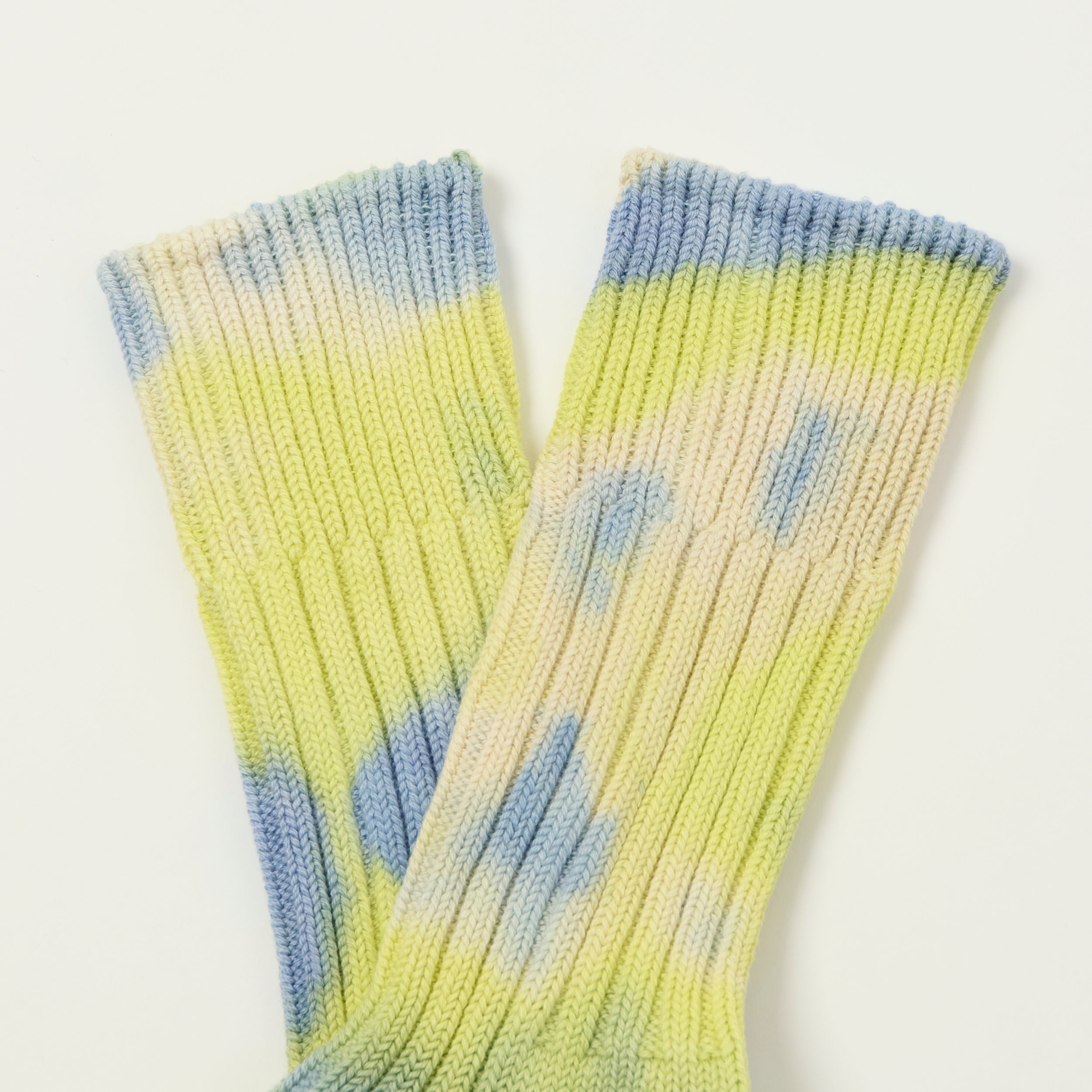 RoToTo Tie Dye Chunky Ribbed Crew Sock - Lime/Blue