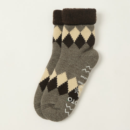Rototo Diamond Comfy Room Socks - Brown/Dark Grey