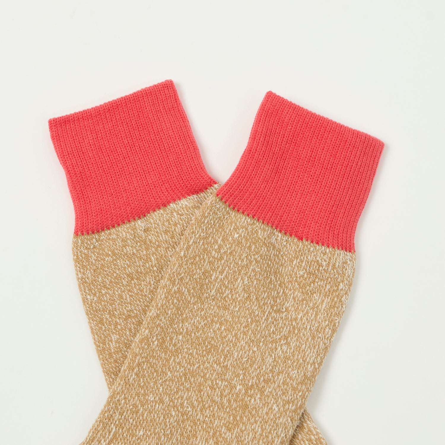 RoToTo Silk & Cotton Double Face Crew Sock - Bittersweet/Beige
