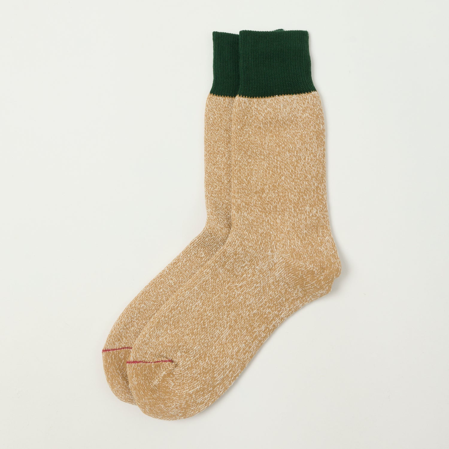 RoToTo Silk & Cotton Double Face Crew Sock - Dark Green/Beige