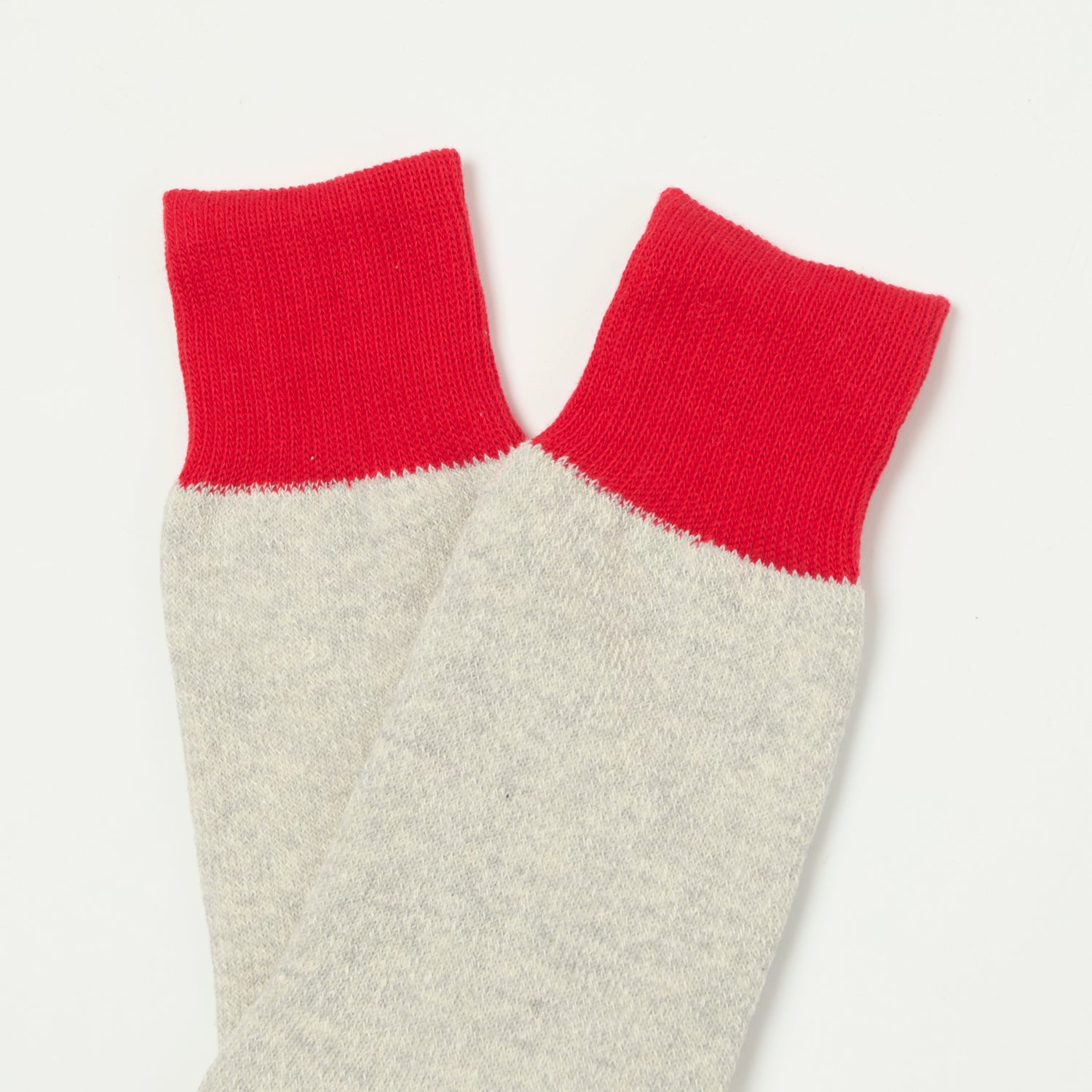 RoToTo Silk & Cotton Double Face Crew Sock - Red/Light Grey