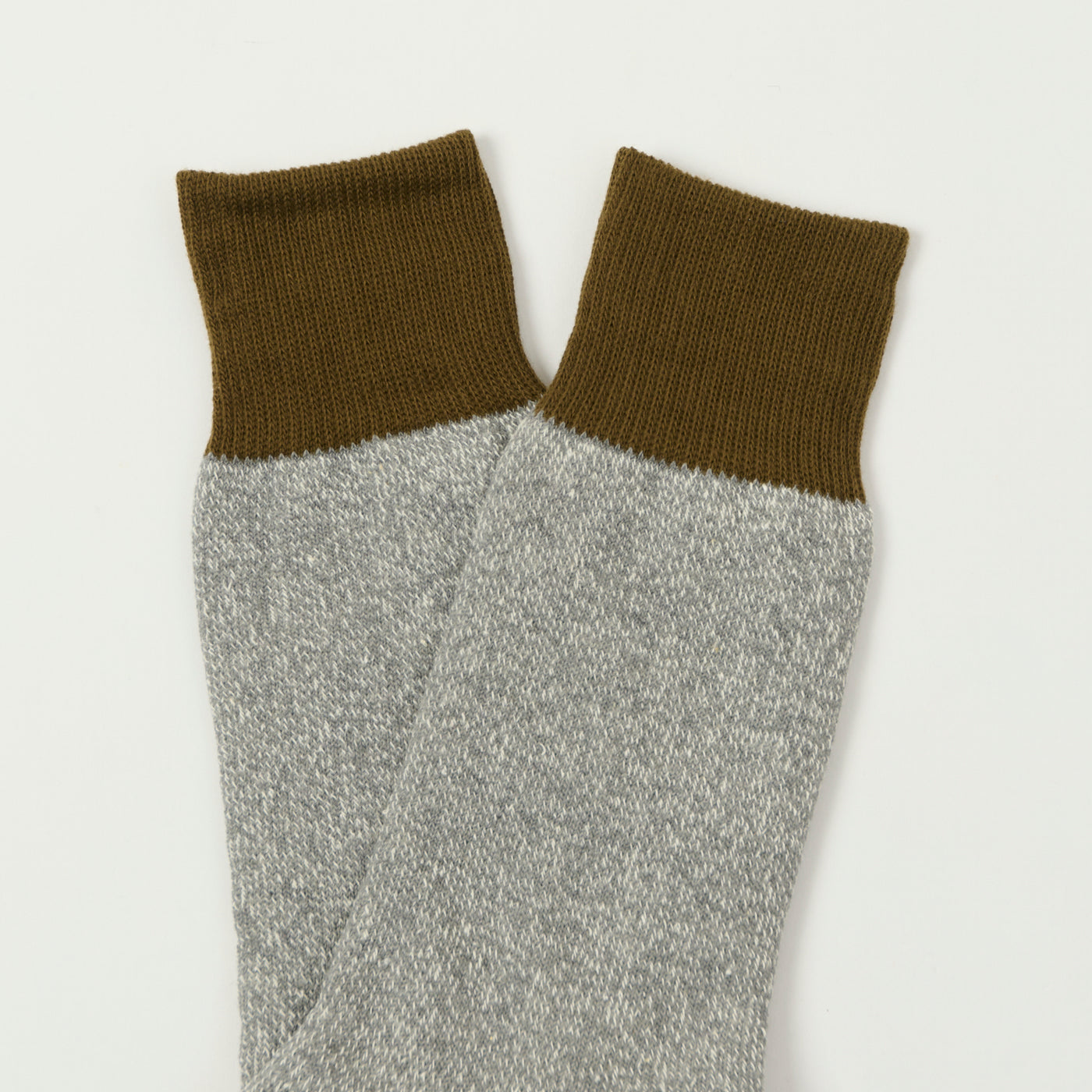 RoToTo Silk & Cotton Double Face Crew Sock - Olive/Grey