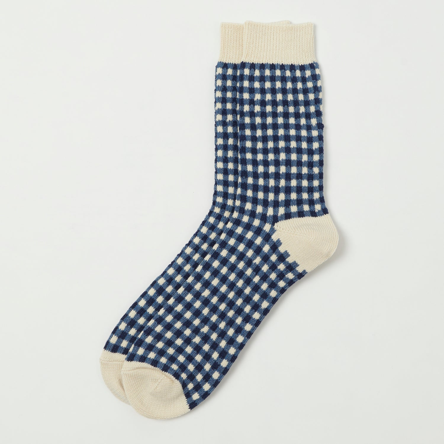 RoToTo Gingham Check Sock - Navy