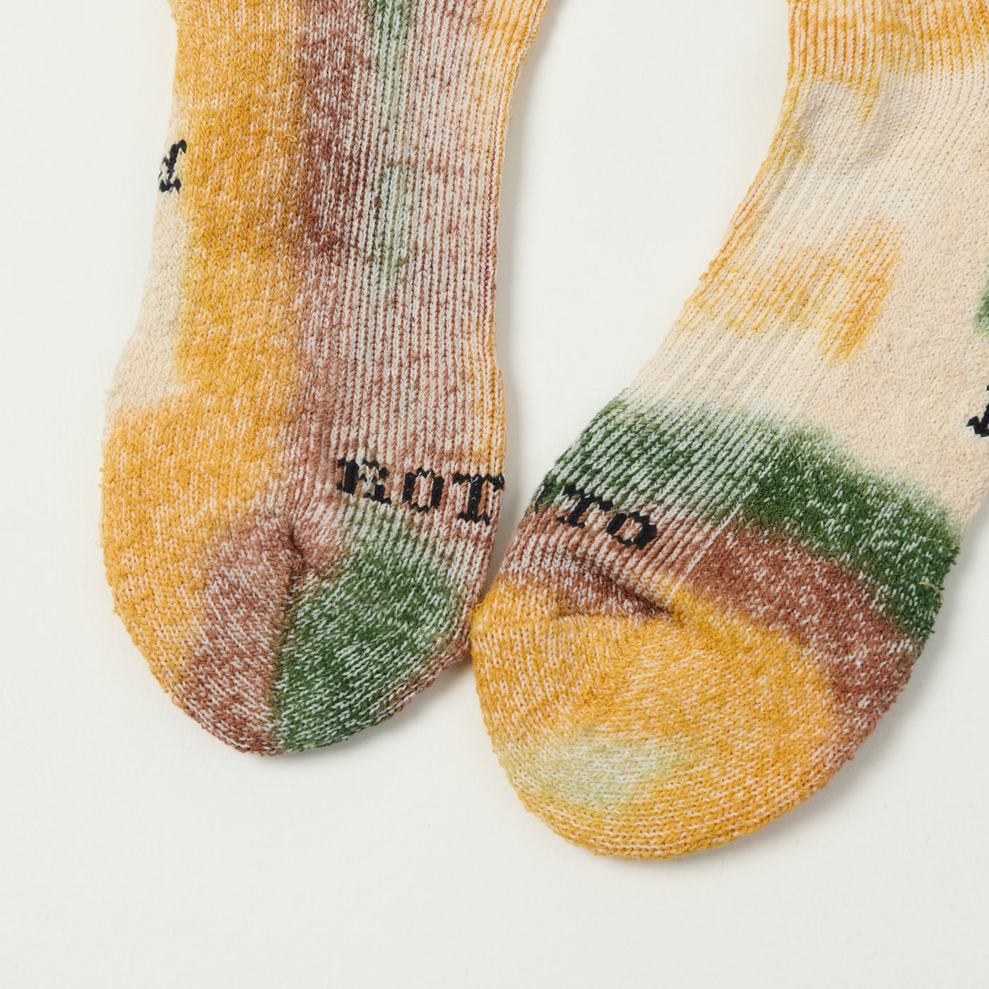 RoToTo Tie Dye  Organic Cotton Pile Ankle Sock - Green/Gold/Brown